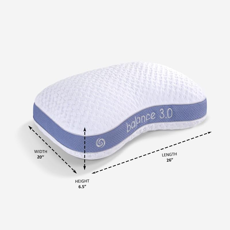 Bedgear Balance Cuddle Curve Performance Pillow - Size 3.0 - Moisture-Wicking Pillow for Side Sleepers - Medium Firmness Bed Pillow- Hypoallergenic, Washable Removable Cover - 20" W x 26" L x 6.5" H