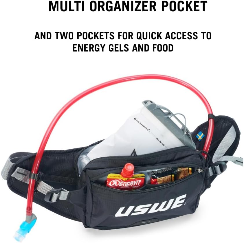 USWE Zulo Hydration Hip Pack - with Organizer and Side Pockets, Bounce Free Hip Belt (2L, Yellow)