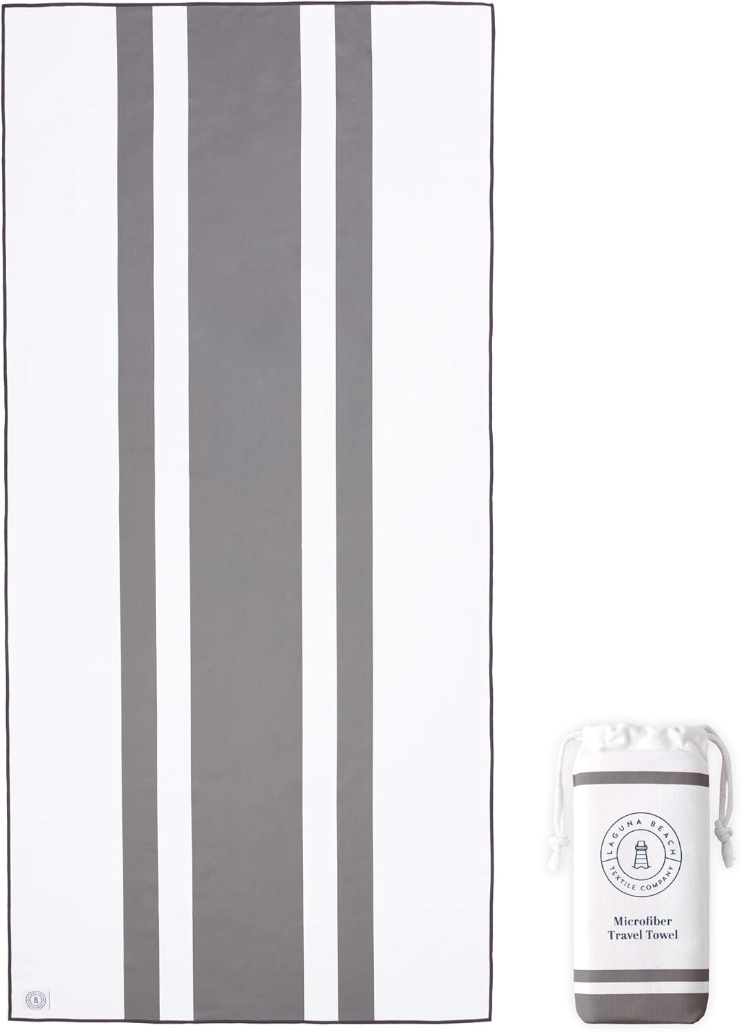 Gray Microfiber Beach Towel by Laguna Beach Textile Co - Sand Free, Light Weight Striped Pool Towel - Perfect for Yoga, Gym, Beach, Pool - Extra Large, 35" x 75" - Quarry Gray