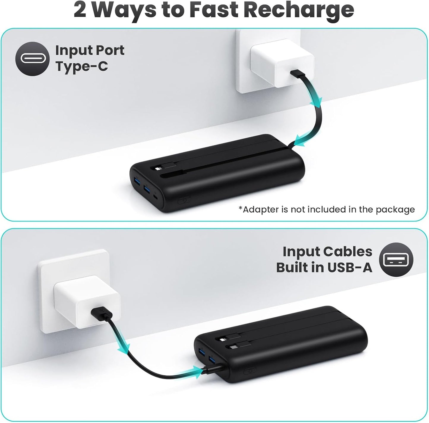 Portable Charger Power Bank 40,800mAh 25W Fast Charging USB C Portable Charger with 2 Built in Cables,5 Outputs & QC 4.0 Quick Phone Charging Battery Pack Compatible with iPhone 16/15/14,Android