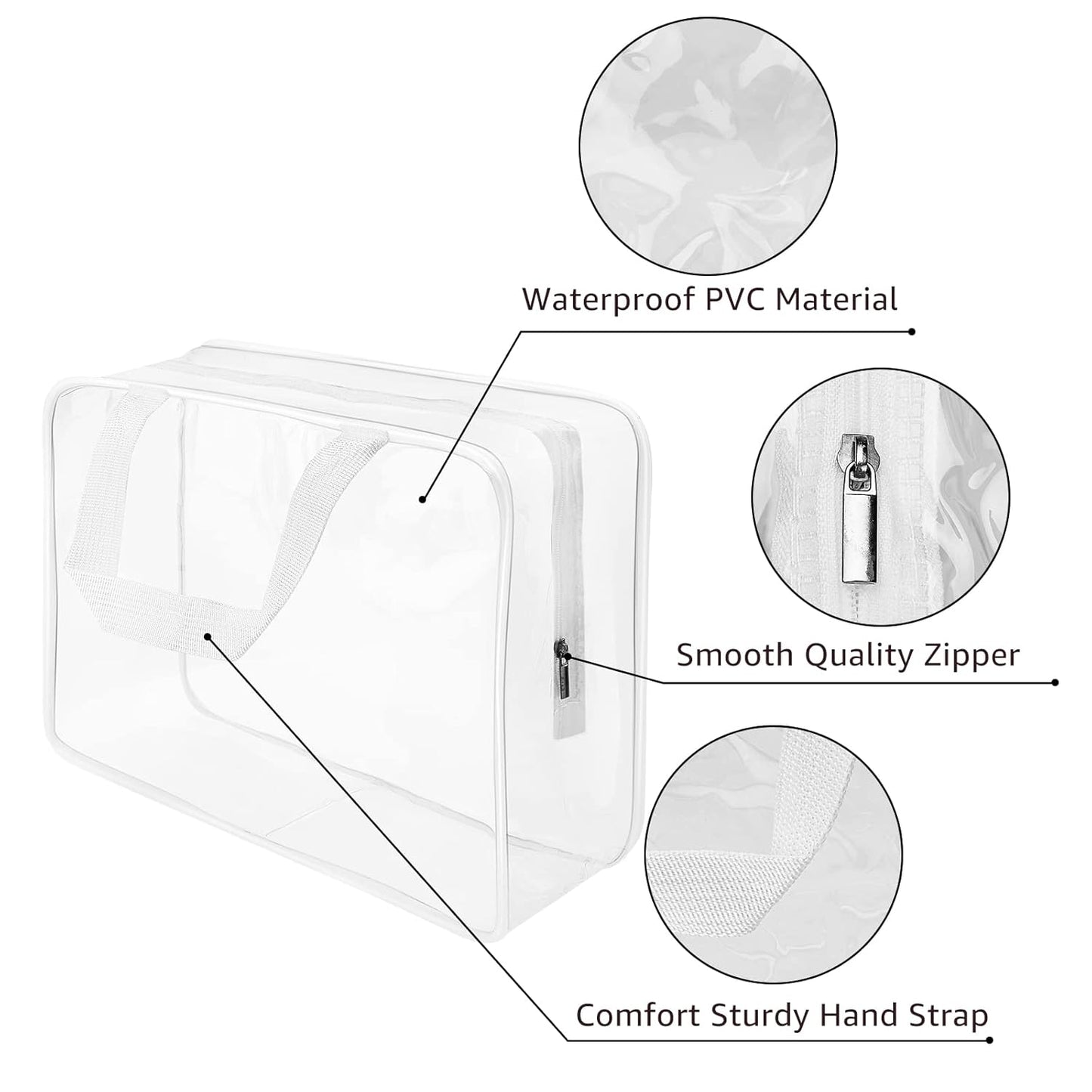 4Pcs Crystal Clear PVC Travel Toiletry Bag Kit for Women Men, Waterproof Vinyl Packing Organizer Storage Bags with Zipper Handle Straps, Cosmetic Pouch Carry on Airport Airline Compliant Bag Handbag