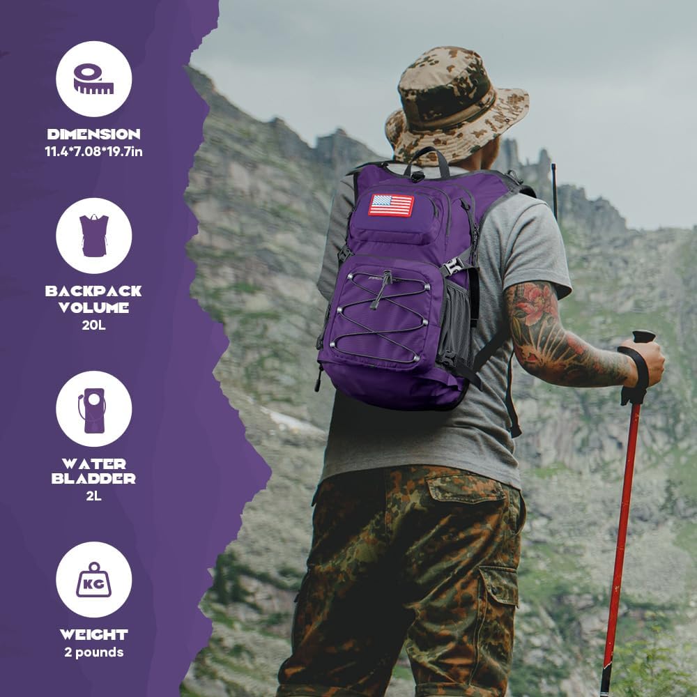 Maelstrom Hydration Hiking Backpack with 2L/3L Water Bladder, High Flow Bite Valve Camping Daypack Lightweight