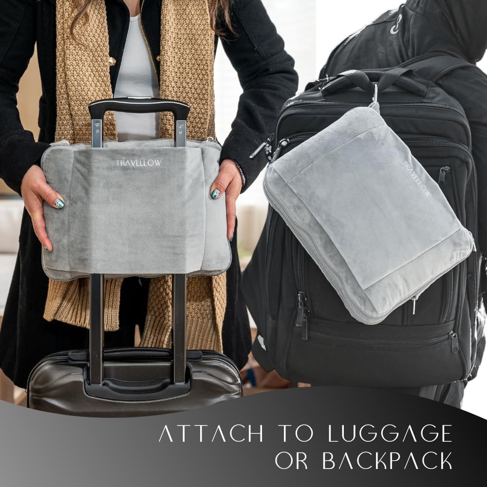 Travel Pillow and Blanket Set - 4-in-1 Ultimate Travel Kit with Memory Foam Pillow, Travel Blanket, Sleep Mask, and Earplugs-Ultimate Comfort and Coziness for Your Journeys - Blue