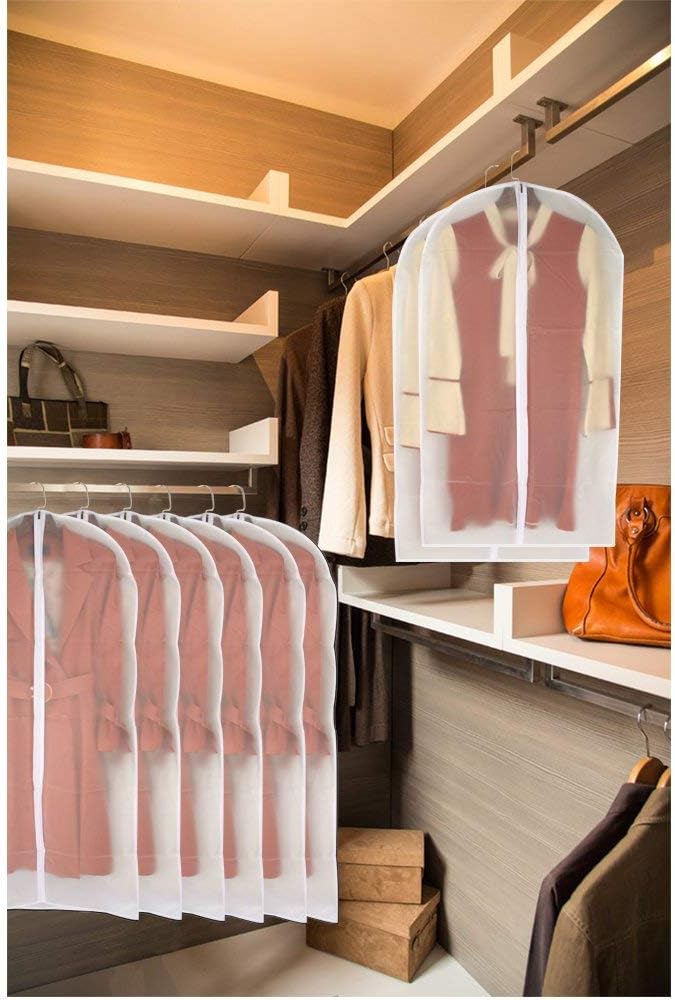 Garment Bags for Hanging Clothes 24'' x 48'' Long Suit Dust Hanging Garment Bag White Breathable Suit Covers for Closet Full Zipper Dust Cover for Dance Dress Clothes Pack of 6