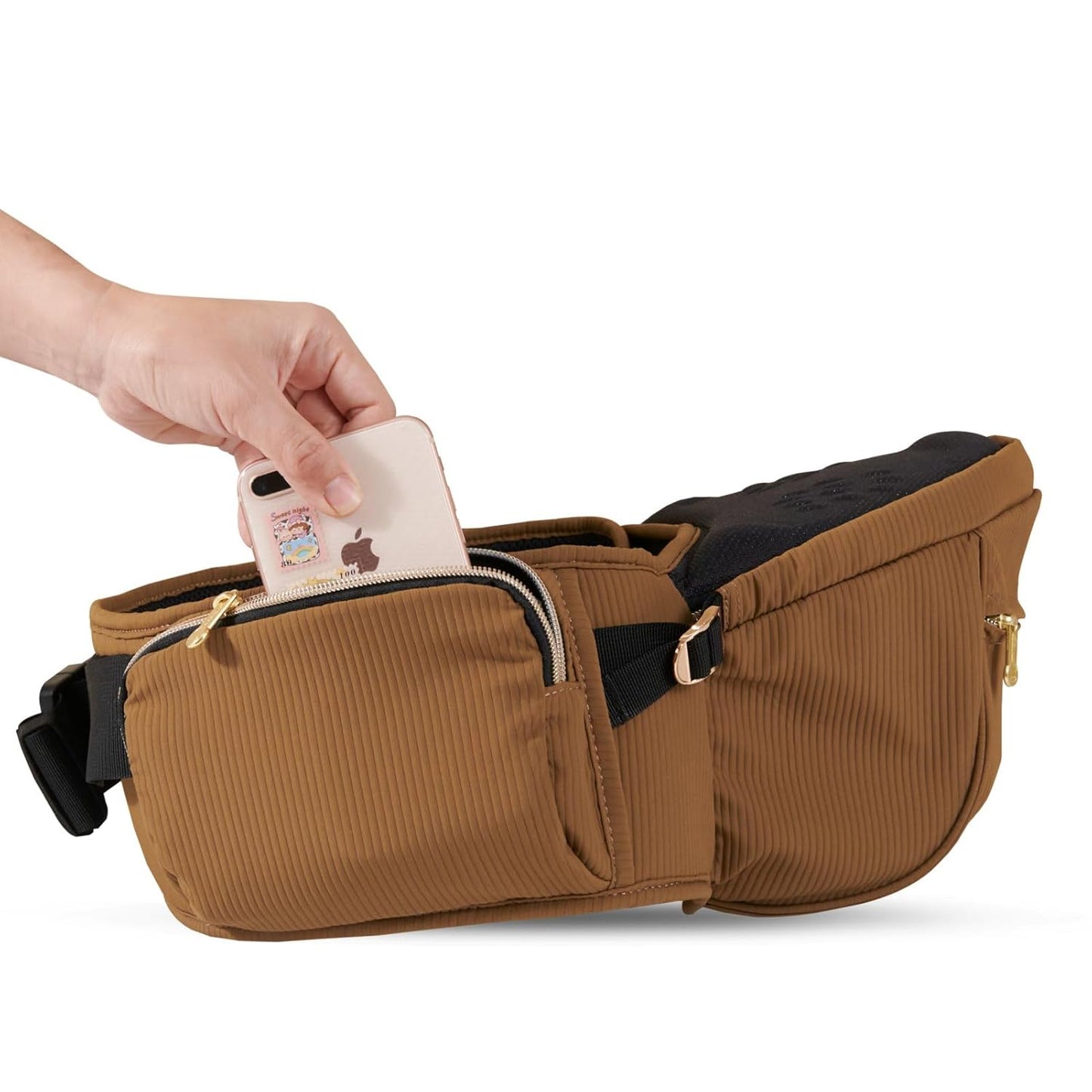 Sunveno Hip Baby Carrier with Seat,Ergonomic Baby Hip Carrier, Front-Facing Baby Holder, Anti-Slip Seat Surface, Wide and Adjustable Waistband,Multiple Pockets, Newborn to Toddler up to 45lbs, Brown