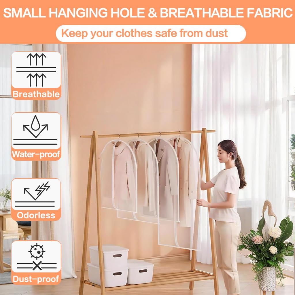 Clear Garment Bags Clothes Covers for Closet Storage (set of 12) Closet Cover for Open Closet Hanging Clothes Travel Bag Clothes Bags with Zipper Gown Garment Bag for Long Dresses