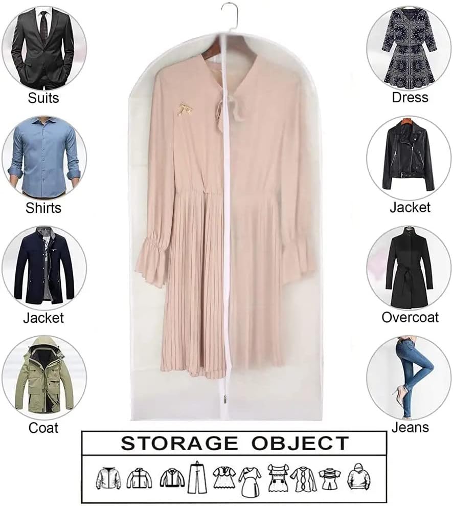 Garment Bag, Set of 12 Breathable PEVA Covers with Zipper, Dust-Free Clothes Storage for Wardrobe and Travel, White