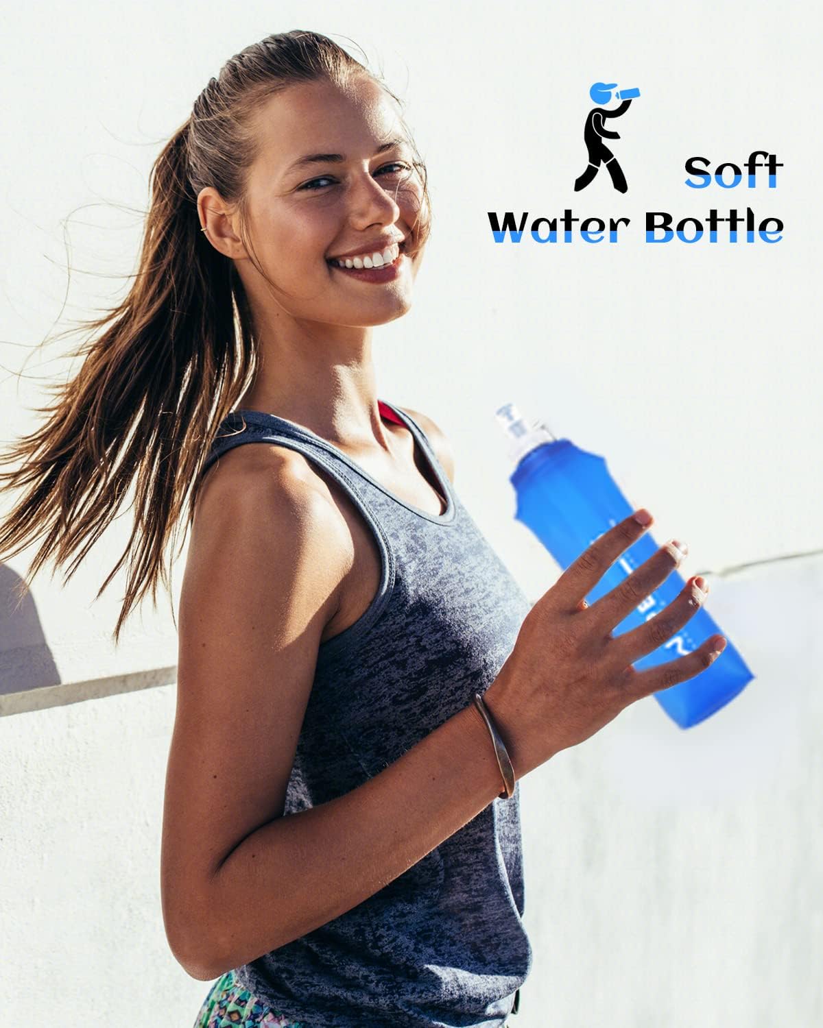 Folding Soft Flask Portable Collapsible Running Lightweight Water Bottle for Outdoor Sports,Travel with Mouthpeice Cover