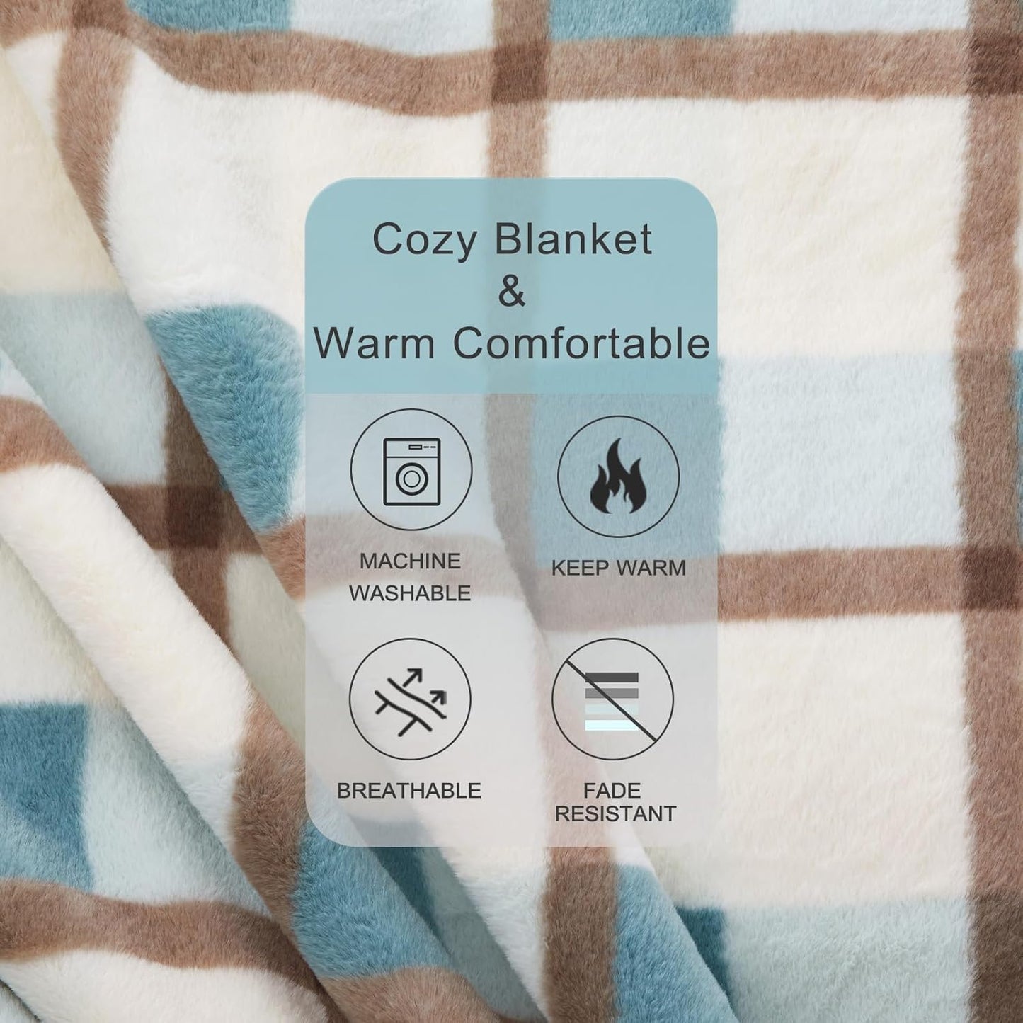 PU MEI Super Soft Faux Rabbit Fur Sherpa Fleece Throw Blanket, Reversible Luxury Cozy Cute Furry Blanket, Plush Warm Shaggy Fluffy Checkered Blankets for Sofa Couch Bed (Green-Plaid, 60" x 80")