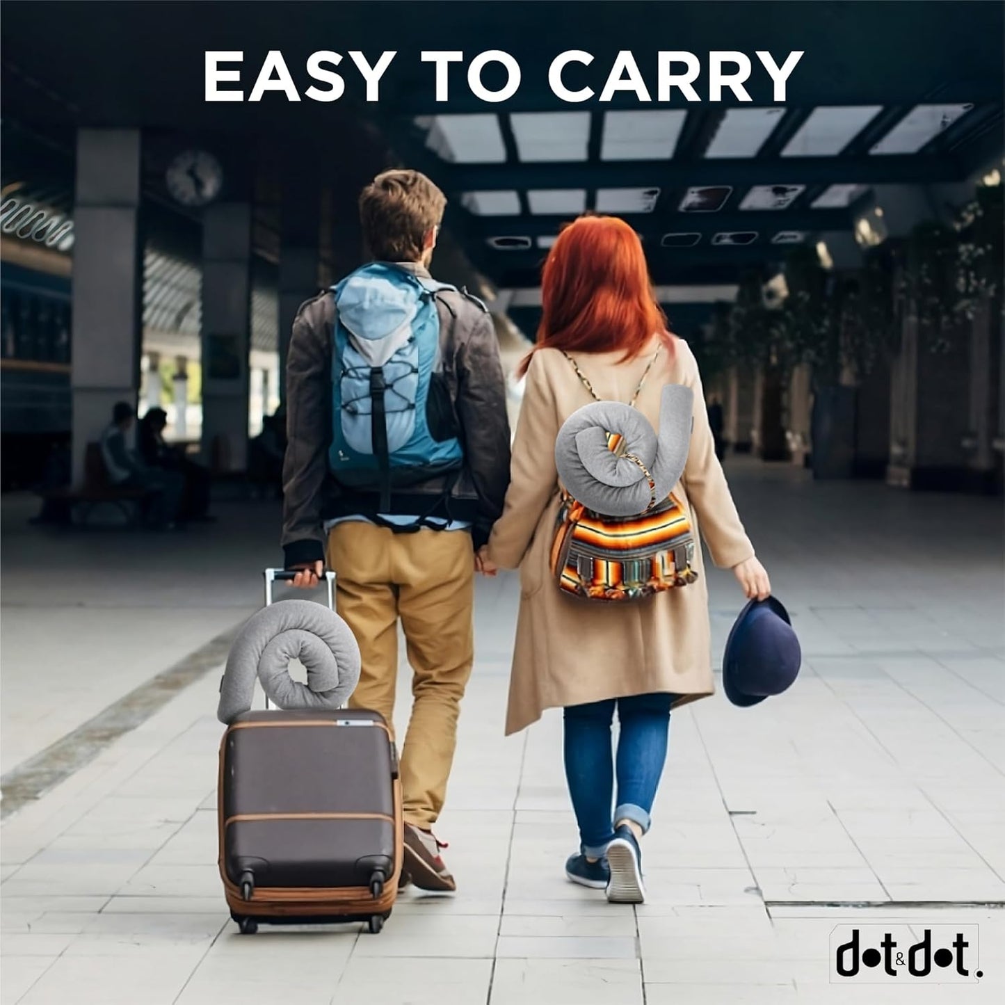 Dot&Dot Twist Memory Foam Travel Pillow for Neck, Chin, Lumbar and Leg Support - Neck Pillows for Sleeping Travel Airplane - Adjustable, Bendable Roll Pillow