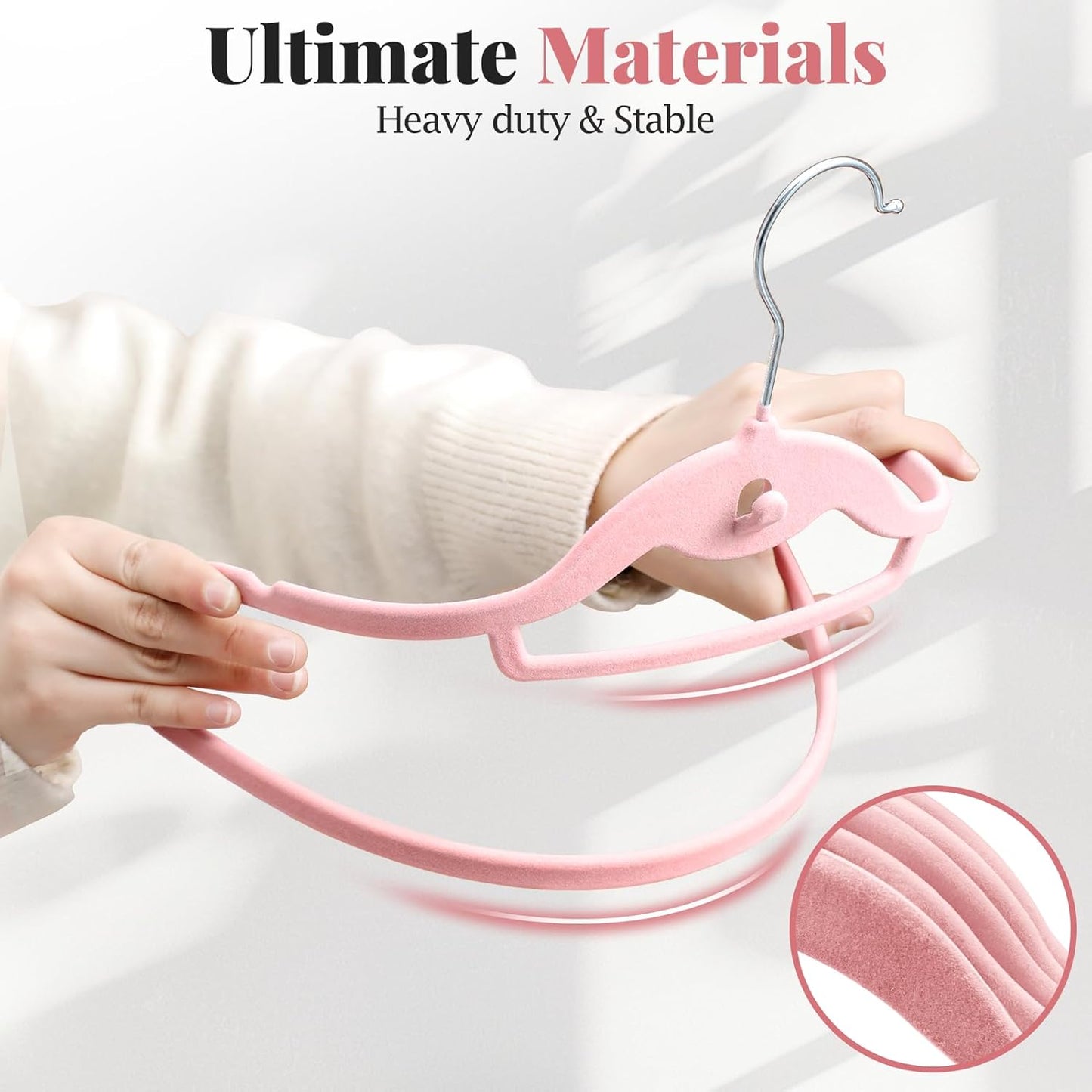 Velvet Felt Stackable Hangers 50 Pack, Non Slip, with 360°Swivel Hook, Ultra Thin and Space Saving for Suits, Shirts, Coats, 15Lbs Capacity Heavy Duty, Pink