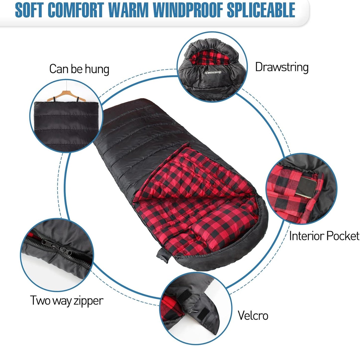 0 Degree Sleeping Bag Cotton Flannel Winter Cold Weather for Adults XXL Sleeping Bag 4 Season Big and Tall with Pillow Compression Sack