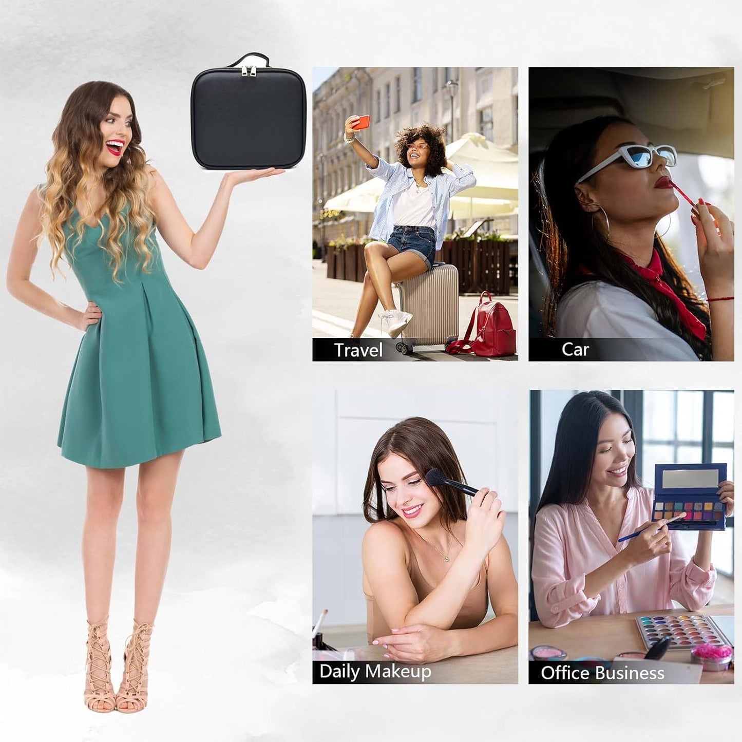 Travel Makeup Bag with LED Mirror Travel Makeup Organizer with 3 Lighted Settings, Adjustable Dividers and Makeup Brush Storage Bag Black