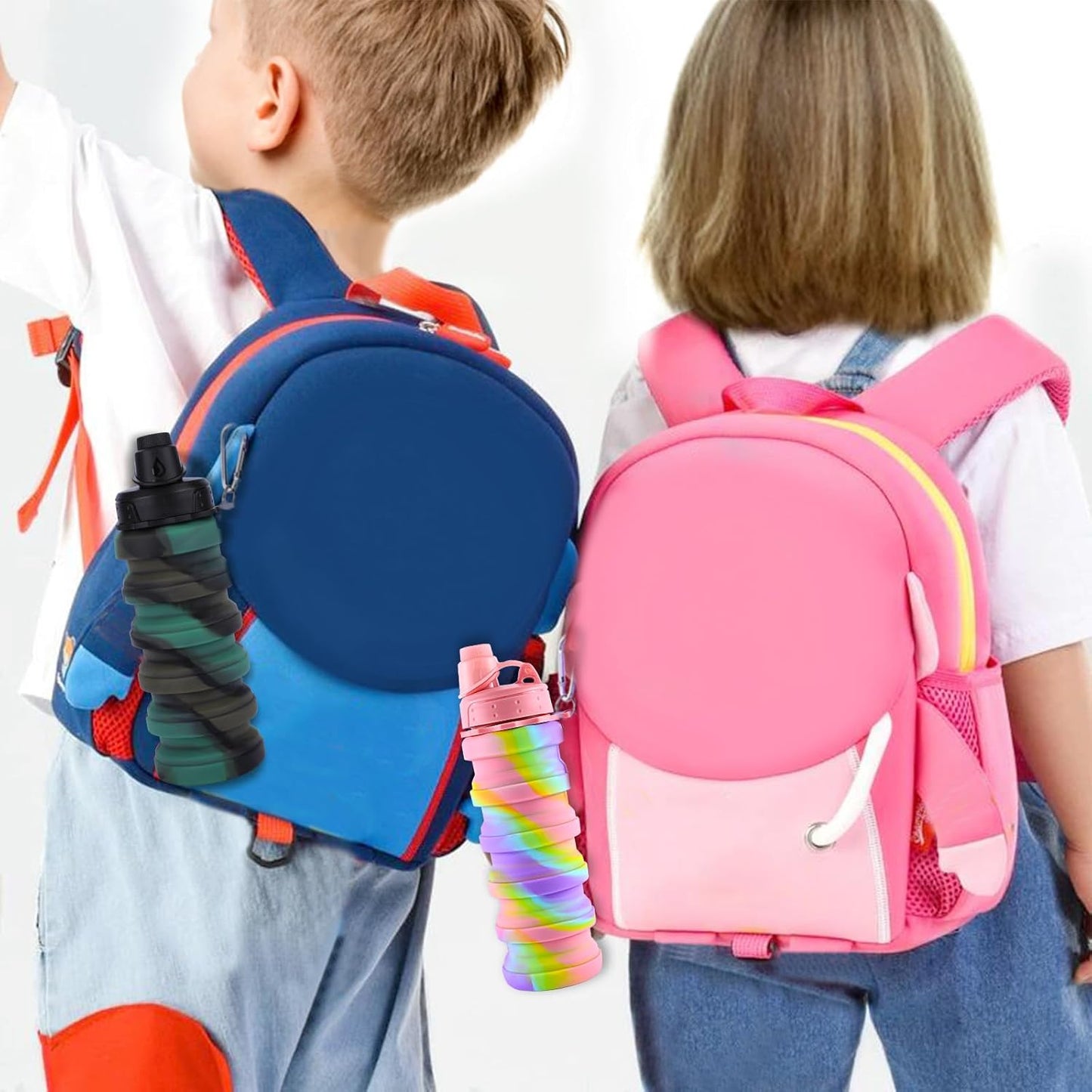 Collapsible Water Bottle for Adults, Boys, Students, Kids, Reusable Silicone Foldable Water Bottles for Travel Camping Hiking Sports,Leak-Proof Portable Sports Water Bottle (Pink & Camouflage)