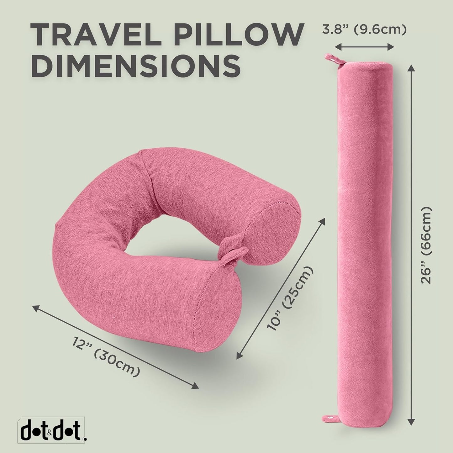 Dot&Dot Twist Memory Foam Travel Pillow for Airplanes - Travel Neck Pillow for Sleeping - Airplane Pillow for Neck Support, Chin, Lumbar and Leg - Bendable Neck Roll Pillow Travel Essentials
