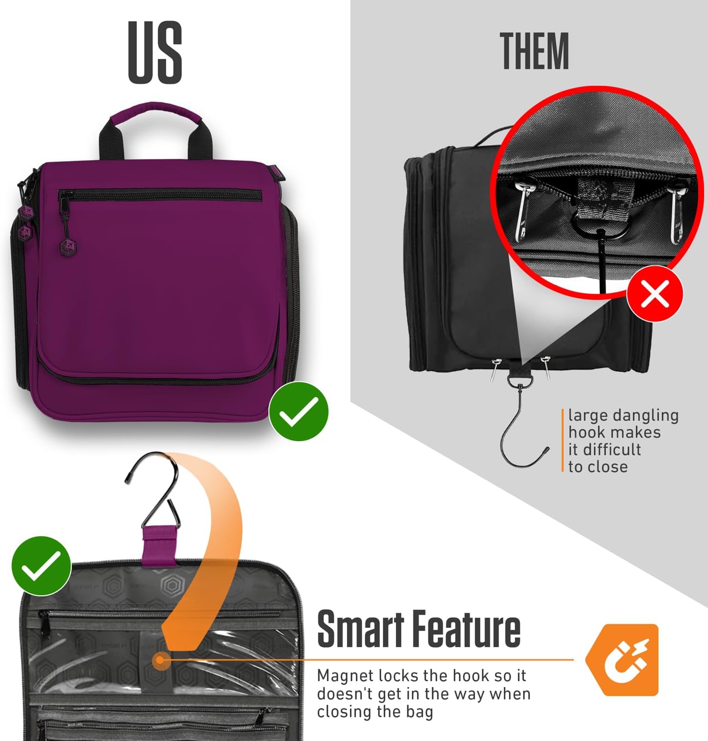 VENTURE 4TH Hanging Travel Toiletry Bag for Women & Men - Travel Organizer with Expandable Compartments & Removable Clear Pouch for Toiletries (Purple)