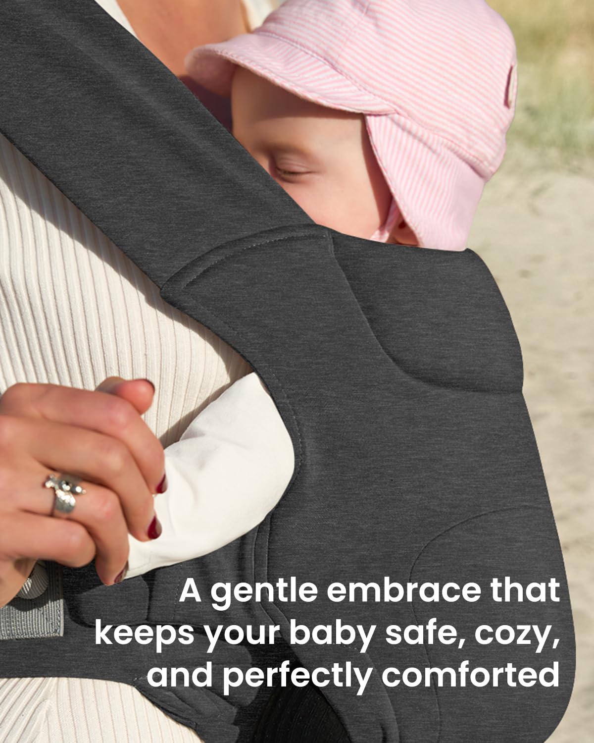 Newborn Carrier, Cozy Baby Carrier, Ergonomic Cross-Back Wrap, Hands-Free with Supportive Comfort, Deep Grey