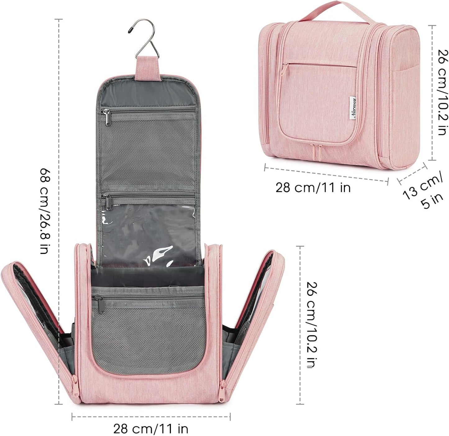 Narwey Hanging Toiletry Bag for Women Travel Makeup Bag Organizer Toiletries Bag for Cosmetics Essentials Accessories