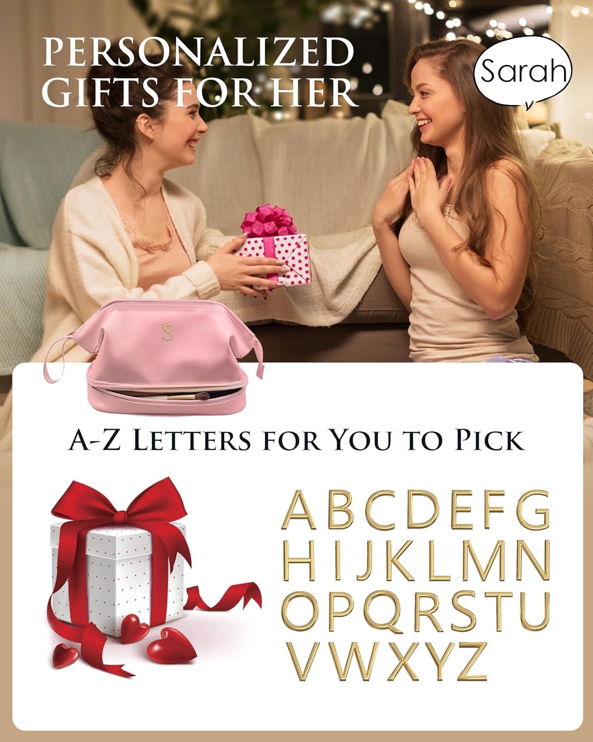 Gifts for 10 11 12 13 14 15 16 17 18 Year Old Girls, IMakeup Bags, Personalized Double Layer Cosmetic Bag with Makeup Brush Organizer, Gifts for Women Girlfriend Friends Female Mom Sister