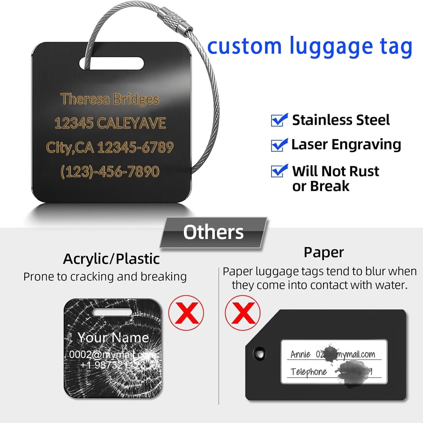 (5Pack Made in USA) Custom Personalized Luggage Tags-Customized Unique tag for Suitcase Backpack Travel,Bags (Wine red (3.8×2))
