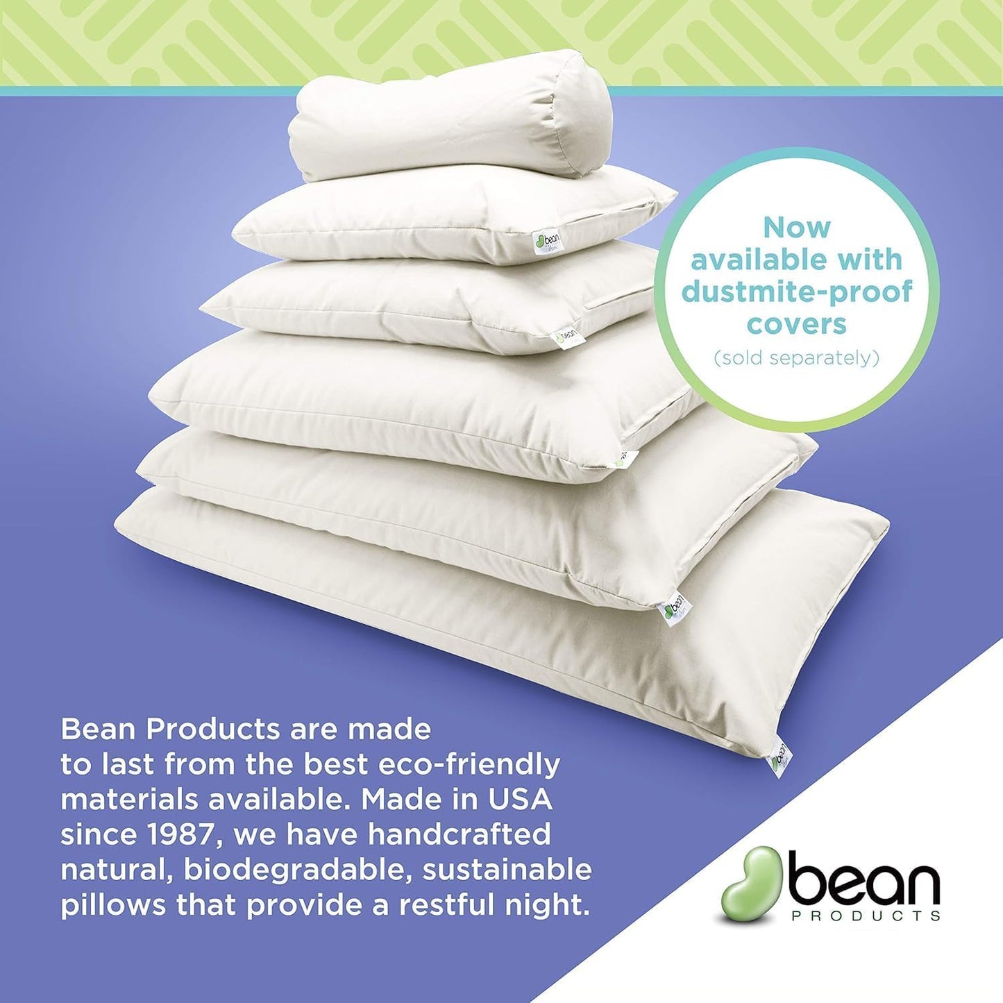 Bean Products Travel Bed Pillow for Sleeping ā Organic Millet Fill with Organic Cotton Fabric, Soft Toddler Head Pillow ā Eco-Friendly, Breathable, and Durable Sleep Aid, Made in The USA, 13" x 18"