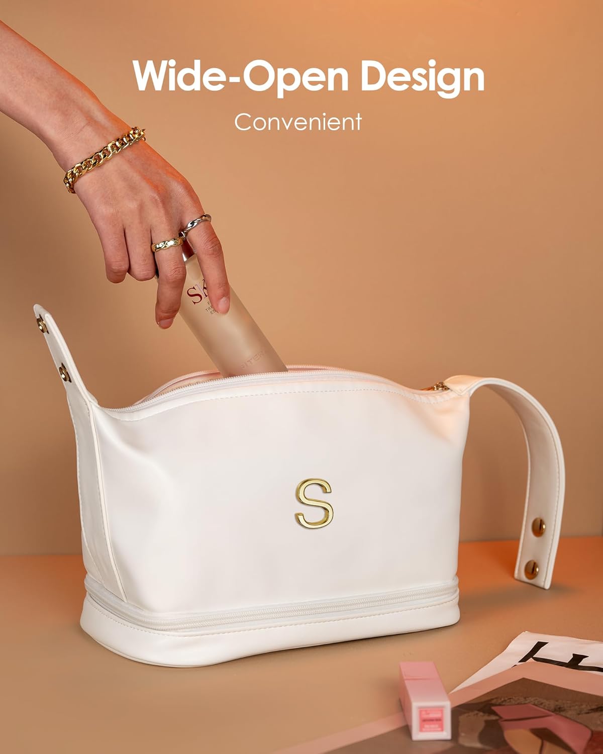 Gift Ideas for Teen Girls- Gifts for Daughter, Gift for College Girls, Initial Large Makeup Bag, Bride To Be Gifts, Cosmetic Bag, Bachelorette Party Women Wedding Bridal, Bride Gifts