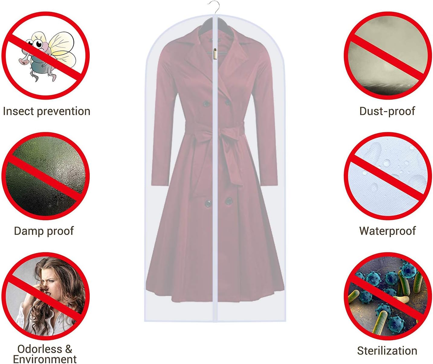 Garment Bags for Hanging Clothes Breathable Suit Bag (Set of 12) Covers with Zip PEVA Clothes Cover Bags Coat Waterproof Dress Cover Bags for Wardrobe Storage and Travel for Suits, Gowns-24'' x 40''