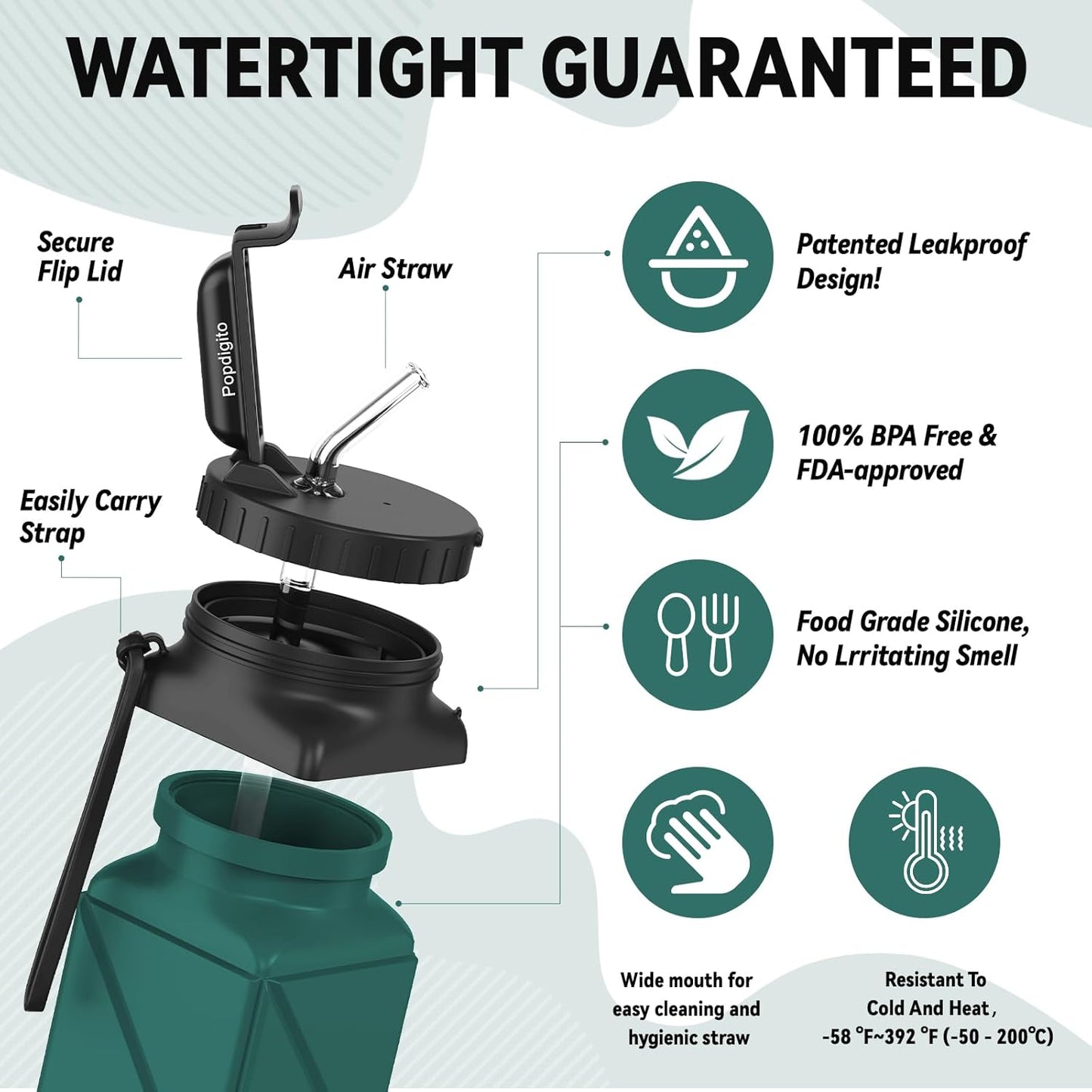 Collapsible Water Bottles 20.6oz Foldable Water Bottle BPA Free Reusable Lightweight LeakProof Travel Silicone Water Bottles for Travel Gym Hiking Camping (Upgrade Dark Green)