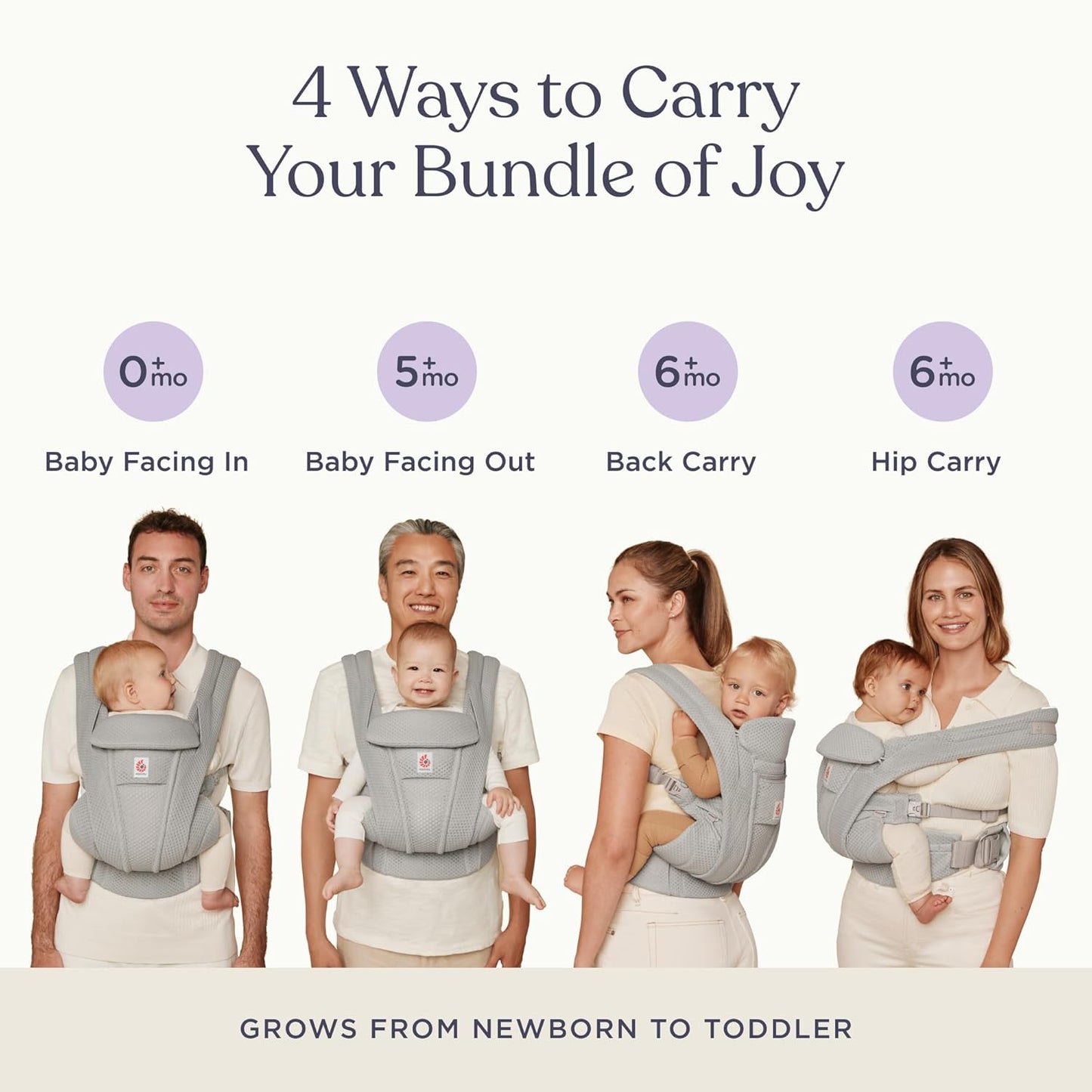 Ergobaby Omni Deluxe Baby Carrier Newborn to Toddler - Breathable Baby Carriers for Summer - All-Position Carrier with Enhanced Lumbar Support & Airflow (7-45 Pounds), Mesh, Pearl Grey