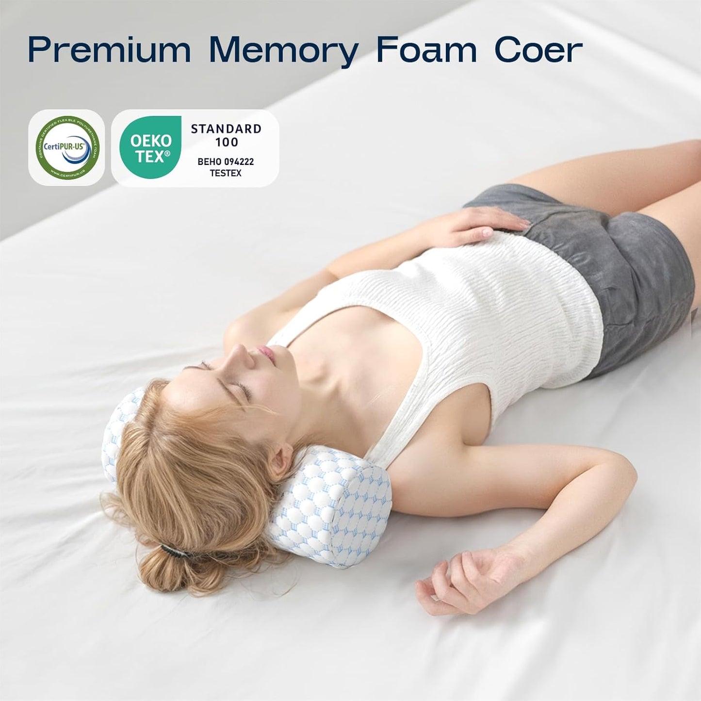 Neck Roll Pillow for Neck Pain Relief - Memory Foam Neck Support Pillow for Bed | Round Neck Pillow for Sleeping, 16 * 6.3 * 6.3inch (Cool-Blue)