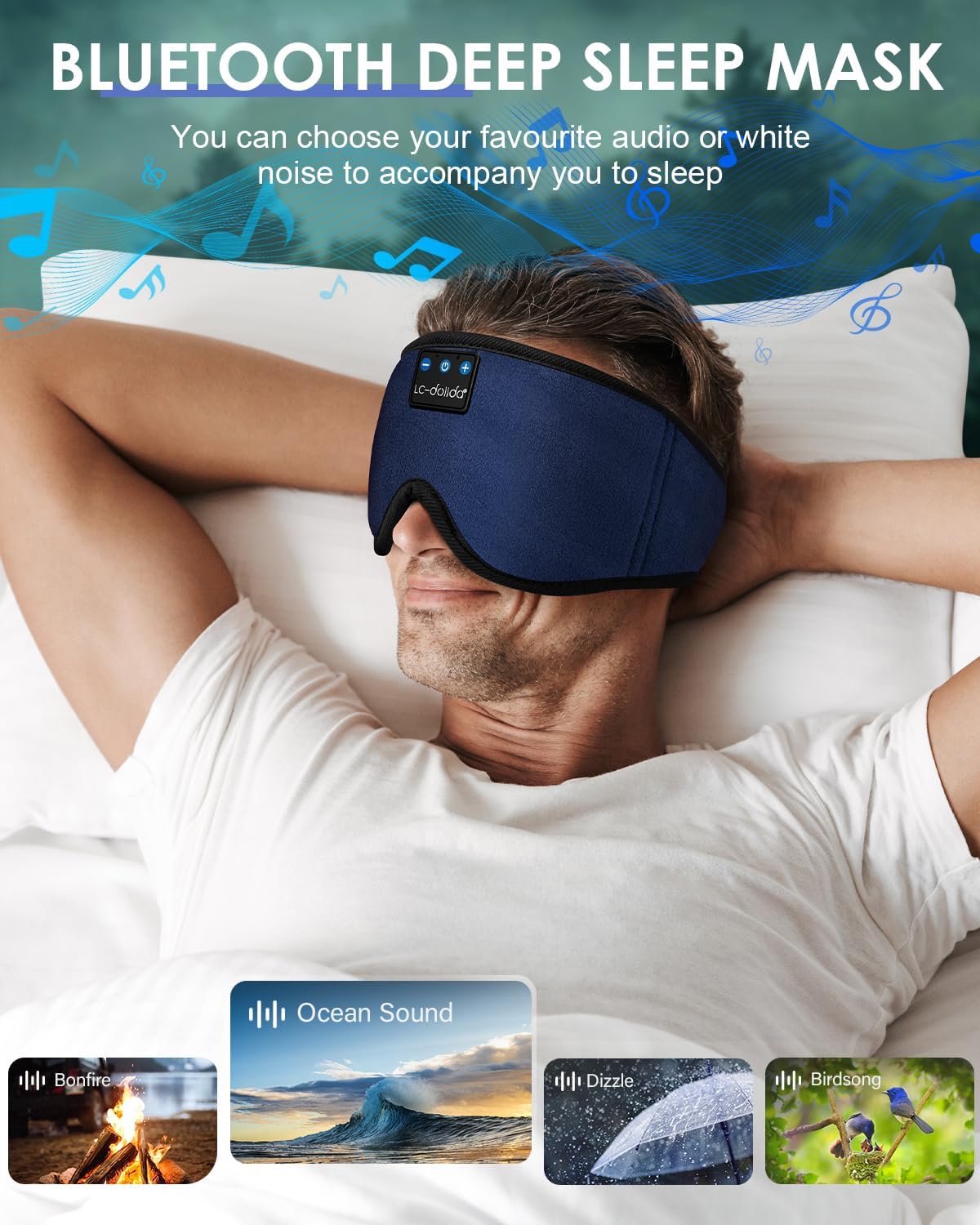 LC-dolida Sleep Headphones, Sleep Mask Bluetooth Wireless Music Eye Mask, Sleeping Headphones for Side Sleepers Sleep Mask with Bluetooth Headphones Ultra-Thin Stereo Speakers Perfect for Sleeping