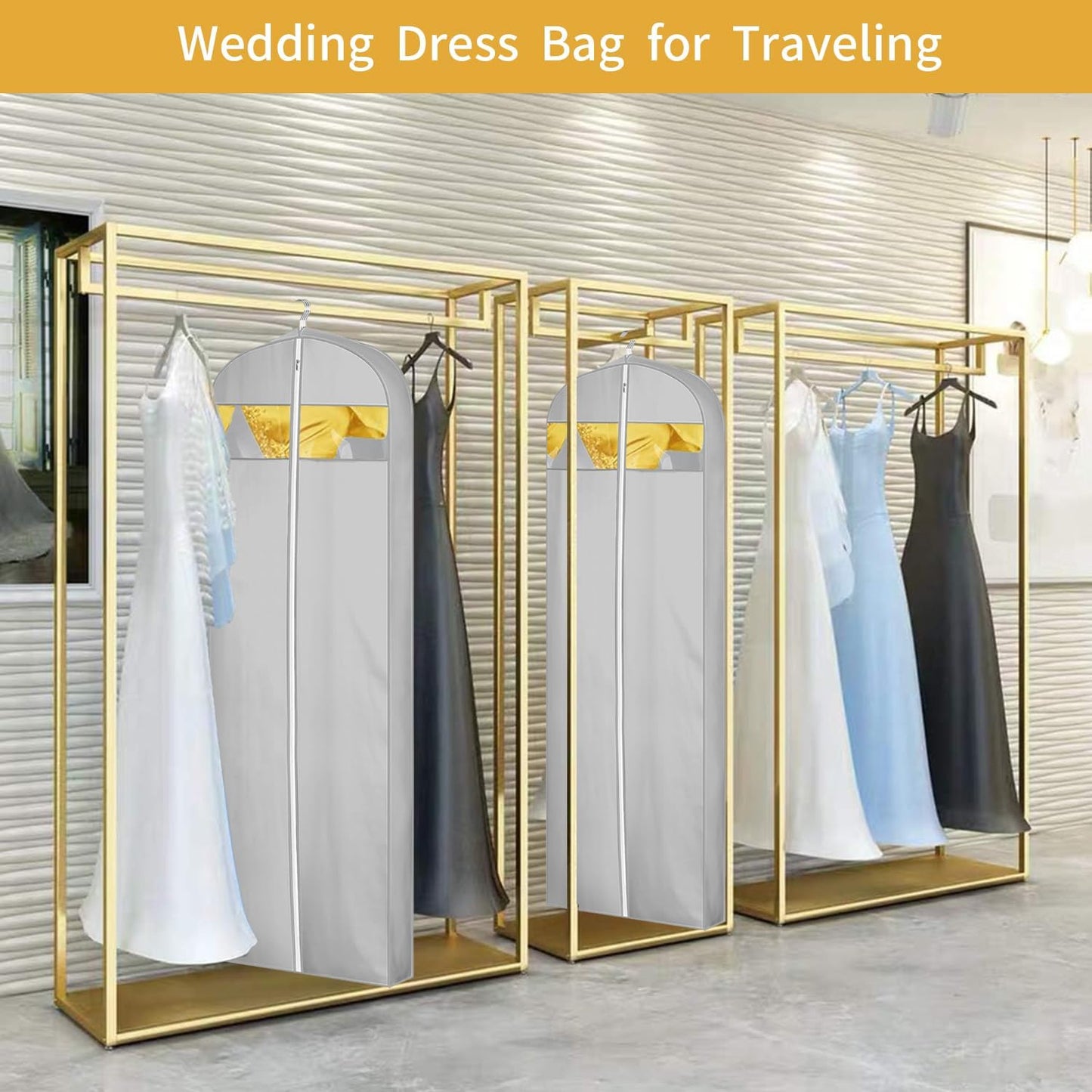 65" Dress Bags for Gowns Long, Dress Garment Bags for Hanging Clothes, Dress Bags for Closet Storage and Traveling, Foldable Dress Cover