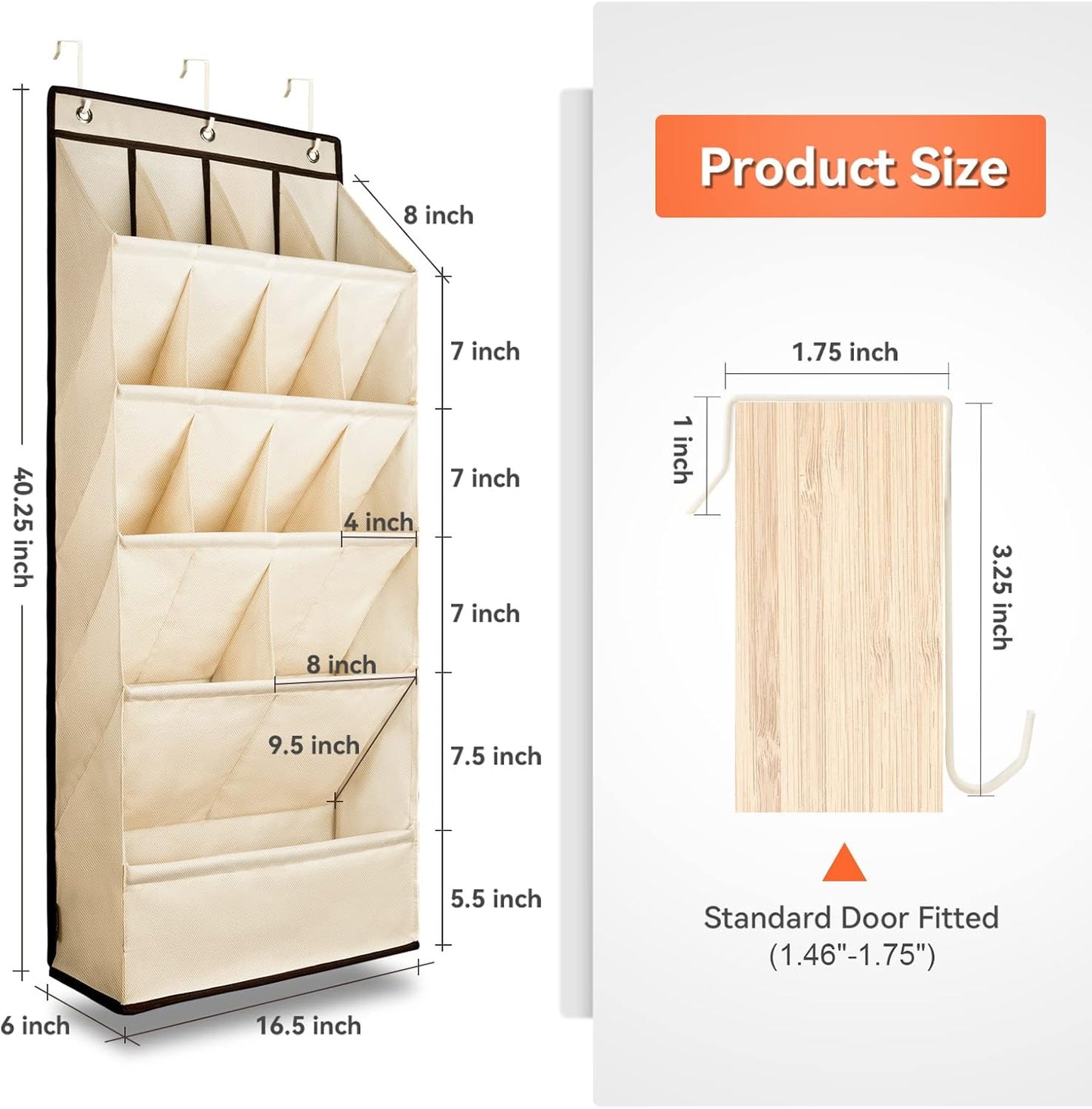 FENTEC 1 Pack Over the Door Shoe Organizers, Hanging Shoe Organizer with Large Deep Pocket Shoe Holder for Closet Shoe Rack for Wall, Over Door Shoe Storage Hold up to 18 Pairs Shoe, Beige