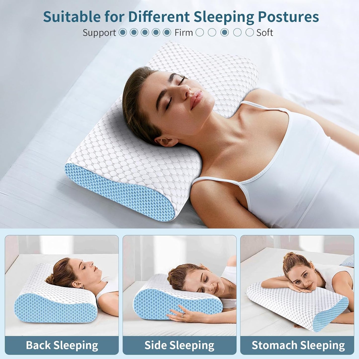 Cervical Neck Pillow for Pain Relief - Ergonomic Contour Memory Foam Pillows, Cooling Side Sleeper Pillow for Sleeping, Orthopedic Bed Pillow for Back Stomach Sleepers with Pillowcase
