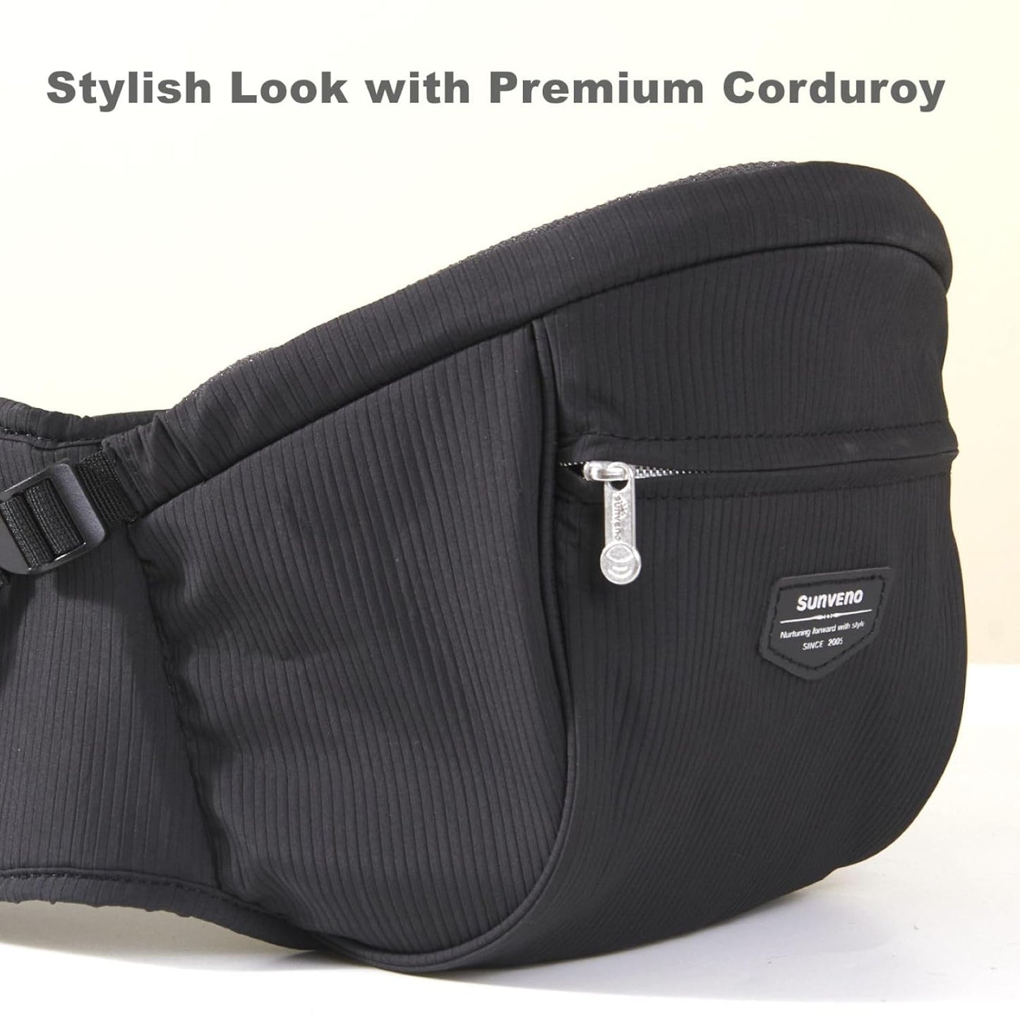 Sunveno Hip Baby Carrier with Seat,Ergonomic Baby Hip Carrier, Front-Facing Baby Holder, Anti-Slip Seat Surface, Wide and Adjustable Waistband, Multiple Pockets, Newborn to Toddler up to 45lbs, Black
