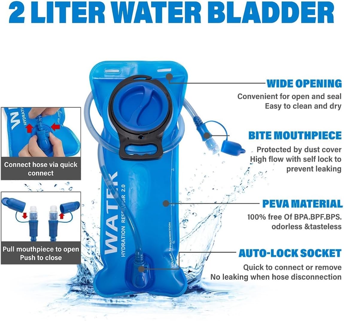 Insulated Hydration Backpack Pack with 2L Water Bladder Lightweight 22L Hiking Backpack Bag for Women Men Daypack for Hiking Running Festival Camping Biking