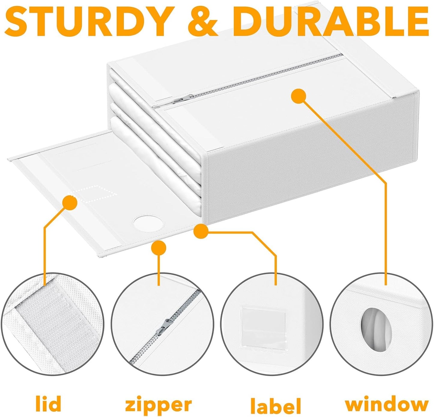 SpaceAid 3 Pack Bed Sheet Organizers and Storage, Foldable Sheet Organizer for Linen Closet, Sheets Set Folder Keeper with Window XL (Queen & King Size) Bedding Container (White, 3 Pack)