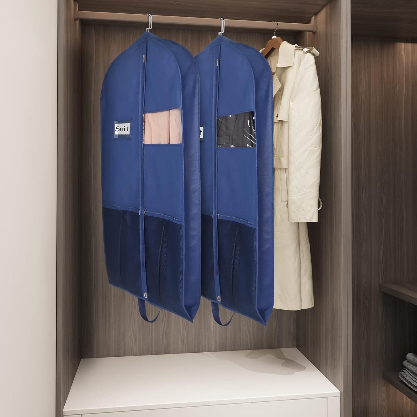 Zilink 43" Suit Bags for Men Travel and Storage Gusseted Garment Bags for Hanging Clothes Suit Cover With Handles for Clothes, Coats, Jackets, Shirts, Set of 2