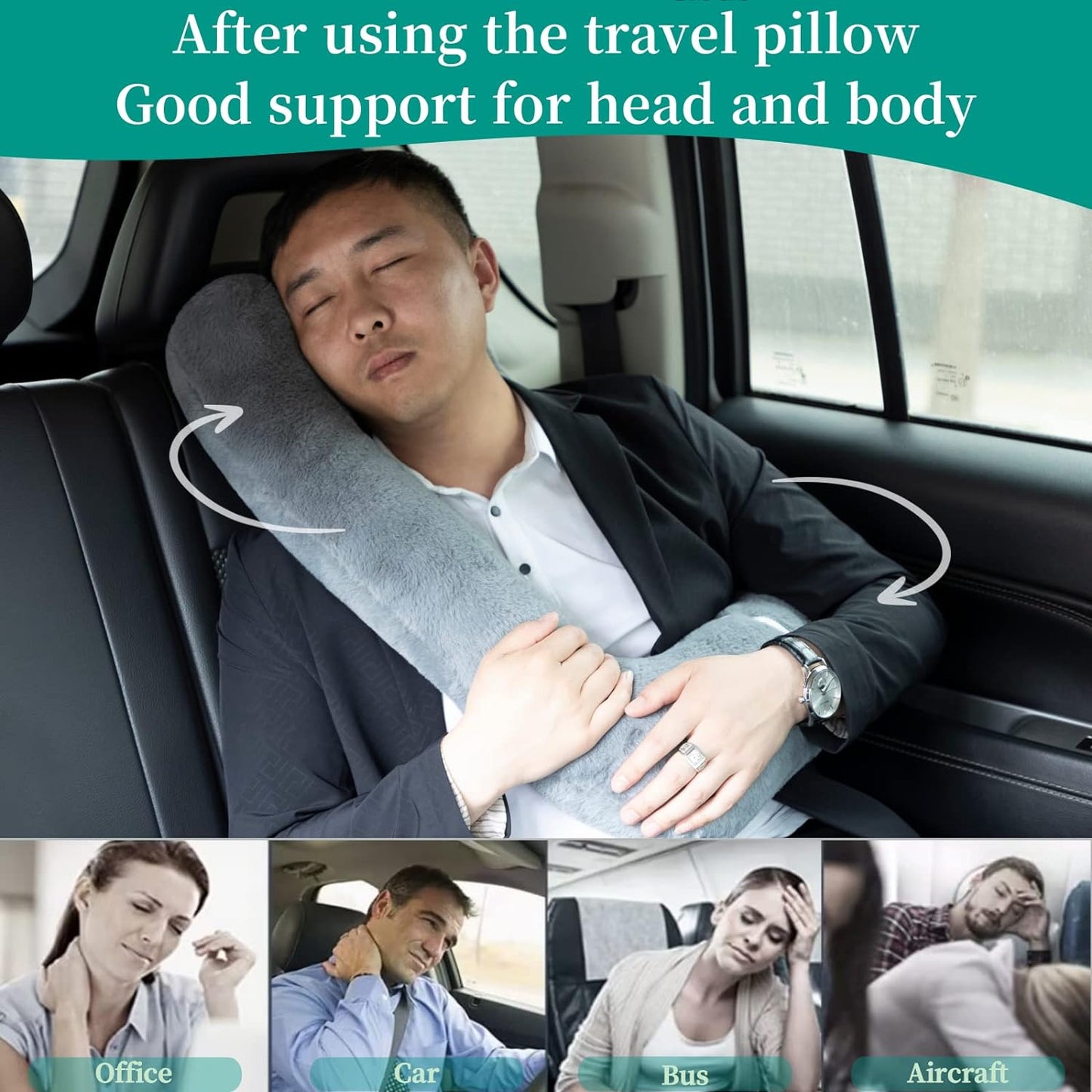 Travel Pillow Upgraded Version of Aircraft Travel Neck Pillow with Storage Bag, Sleep Pillows for Travel by Train, Car, or Plane, Supporting The Head and Body, Travel Pillow for Kids