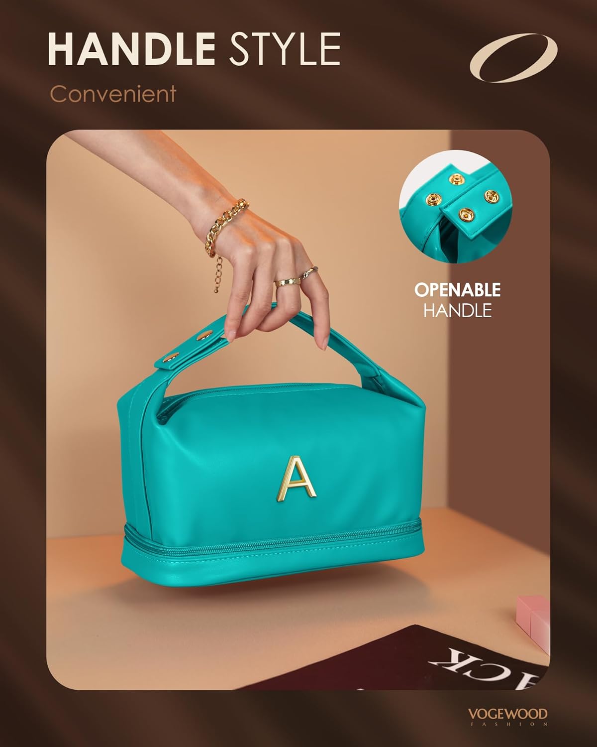 Engagement Gifts for Women, Personalized Makeup Bag with Handle, Initial Double Layer Cosmetic Bag with Makeup Brush Organizer, Cute Cosmetic Pouch for Women, Gifts for Friend Female Mom