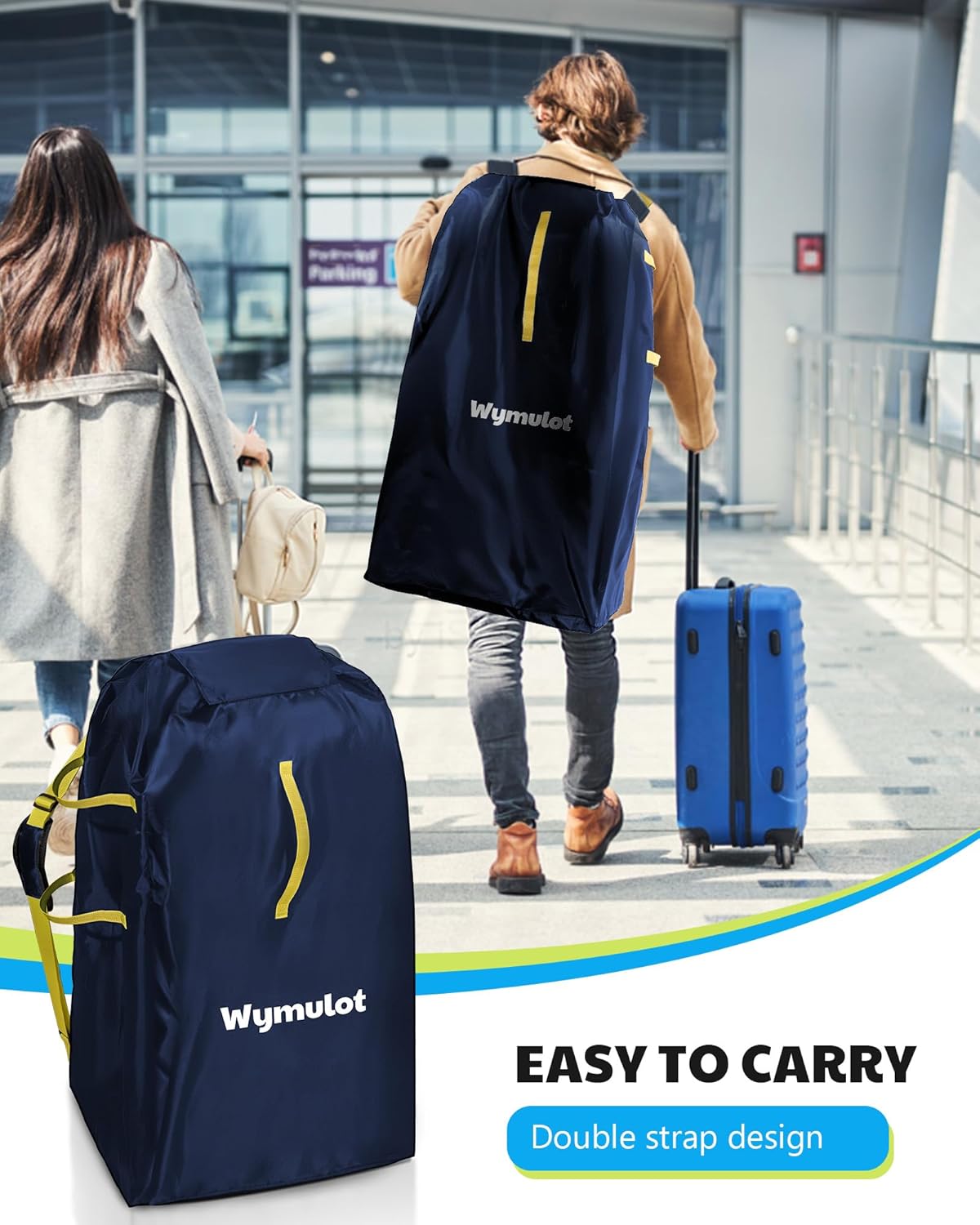 Large Stroller Bag for Airplane, Waterproof Stroller Travel Bag, Gate Check Stroller Bag for Single/Double Stroller Travel Bag with Handle and Drawstring Closure Stroller Cover (Blue)