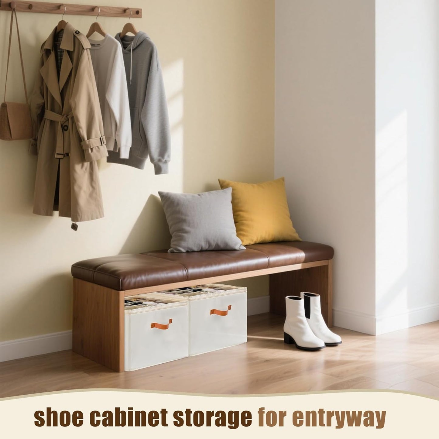 Shoe Organizer for Closet, Fits up to 16 Pairs Shoe Storage, Clear Foldable Shoe Containers Boxes Bins Baskets with Adjustable Dividers and Clear Cover White