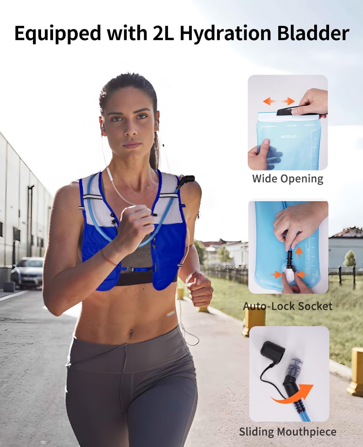 ECOHUB Running Hydration Vest Backpack,Lightweight Breathable Pack with 2L Water Bladder Bag Daypack for Hiking Trail Running Cycling Race Marathon for Women Men