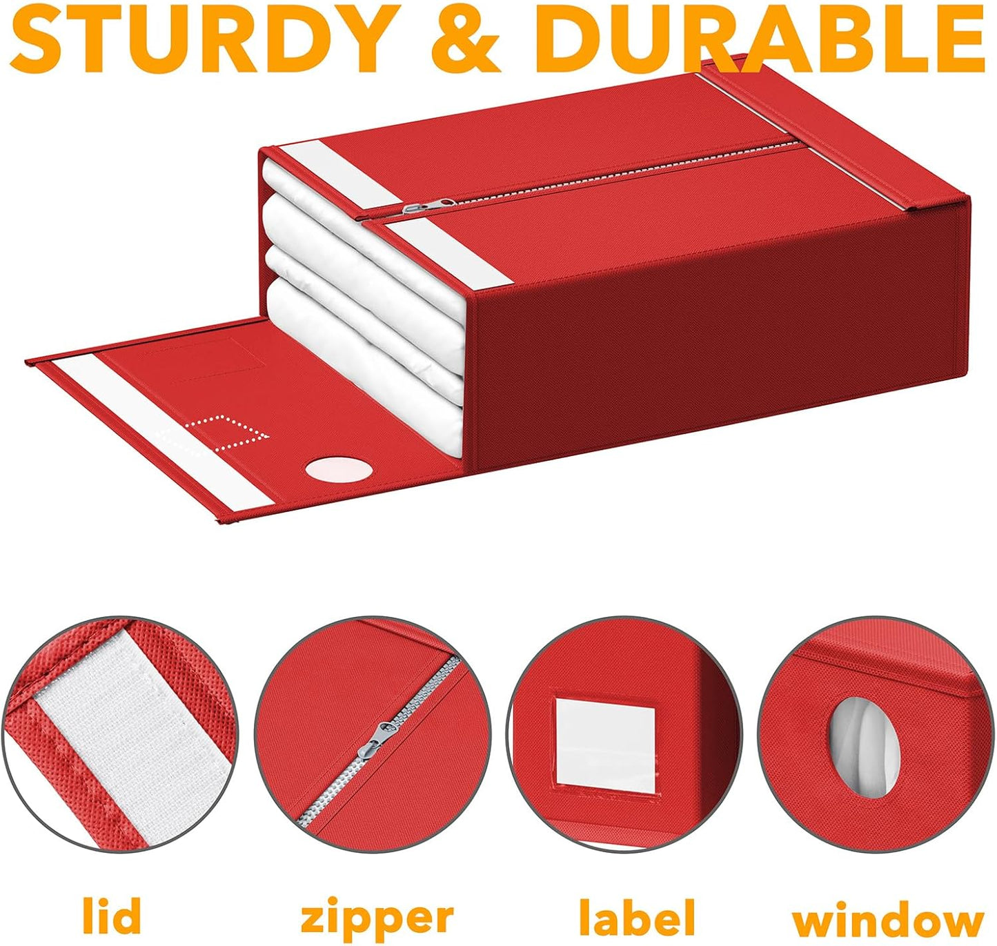 SpaceAid 12 Pack Bed Sheet Organizers and Storage, Foldable Organizer for Linen Closet, Set Folder Keeper With Window XL (Queen & King Size) Bedding Container (Red)