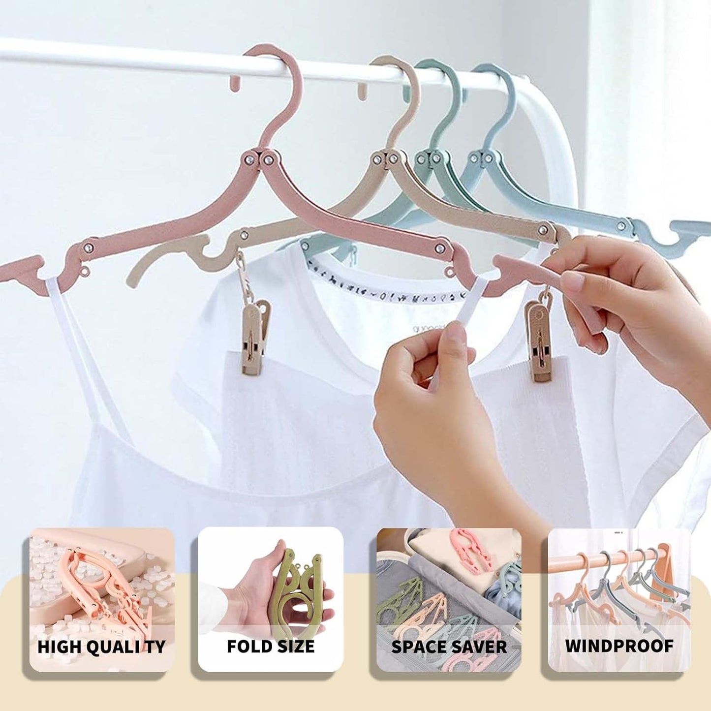 12-Piece Foldable Travel Hangers with Clips - Collapsible Coat Hanger for Pants, Socks, Underwear & Drying Rack
