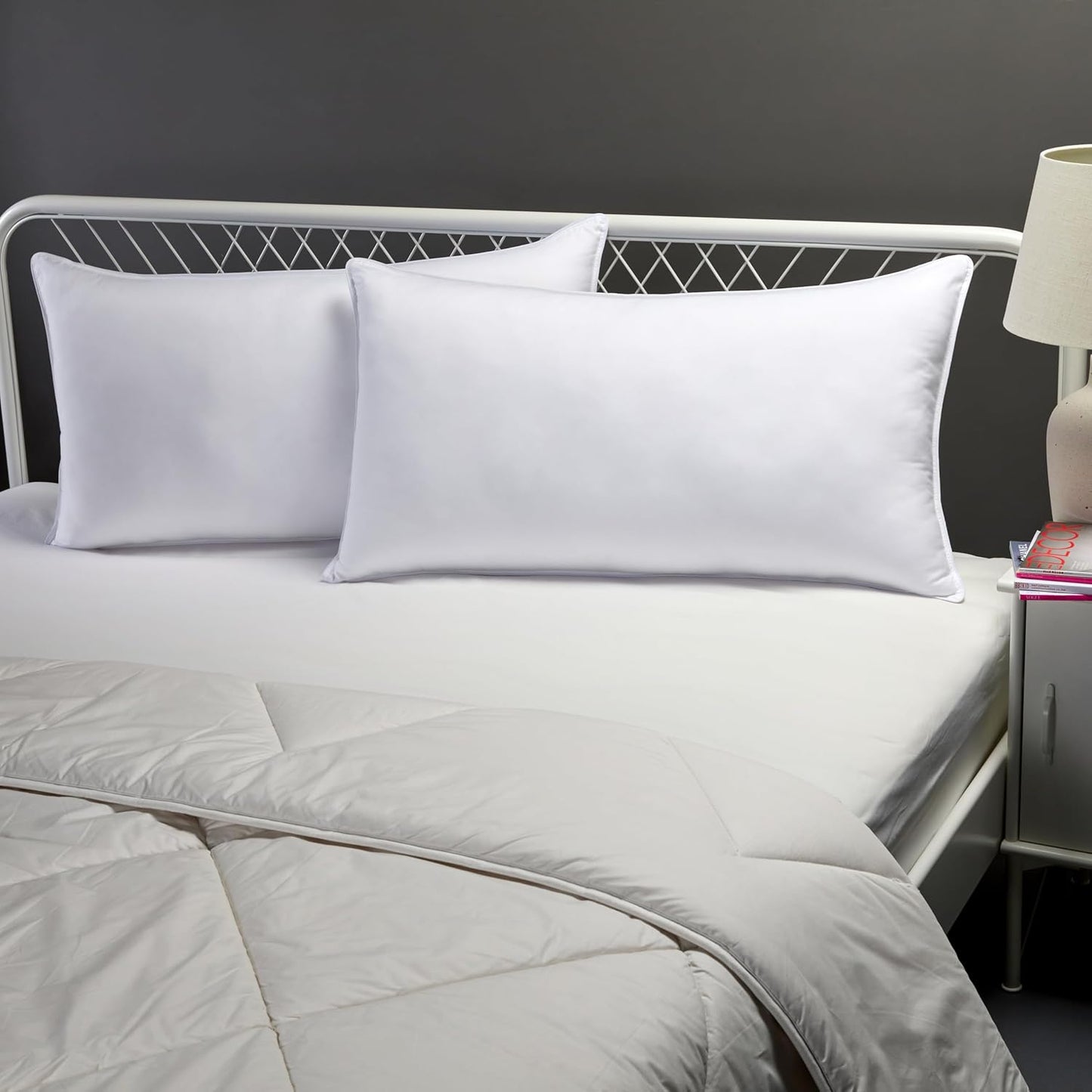 Amazon Basics Down Alternative Bed Pillows, Medium Density For Back and Side Sleepers, King, 2-Pack, White, 36 in L x 20 in W