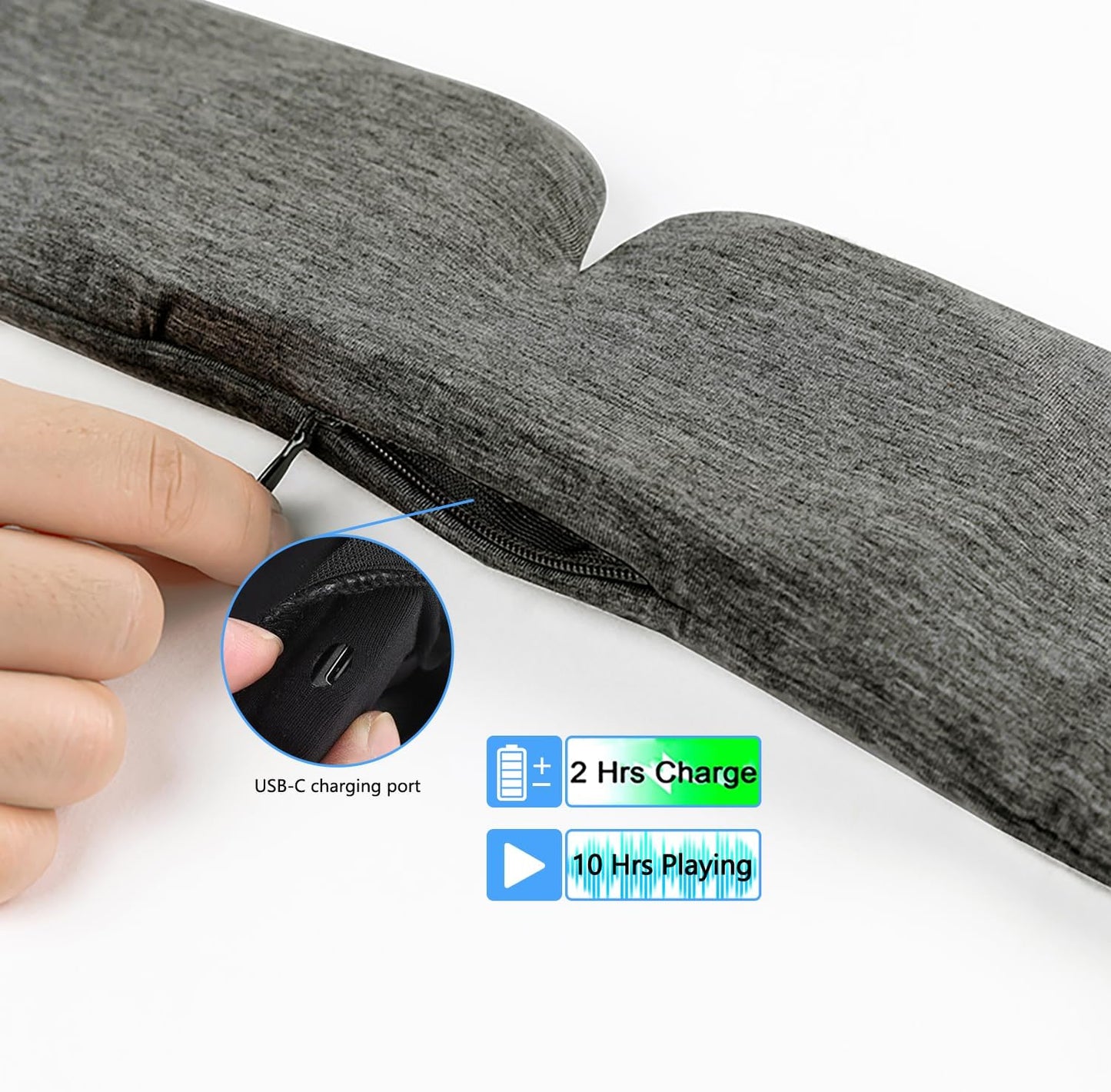 ALASKA BEAR Headphone Cotton Headband Bluetooth 5.2 HD Stereo Noise Reduction Eye Contour Built-in Cotton Sleep Mask with Thin Speakers Wireless Audio Sound Sports Headgear(Cool Gray)