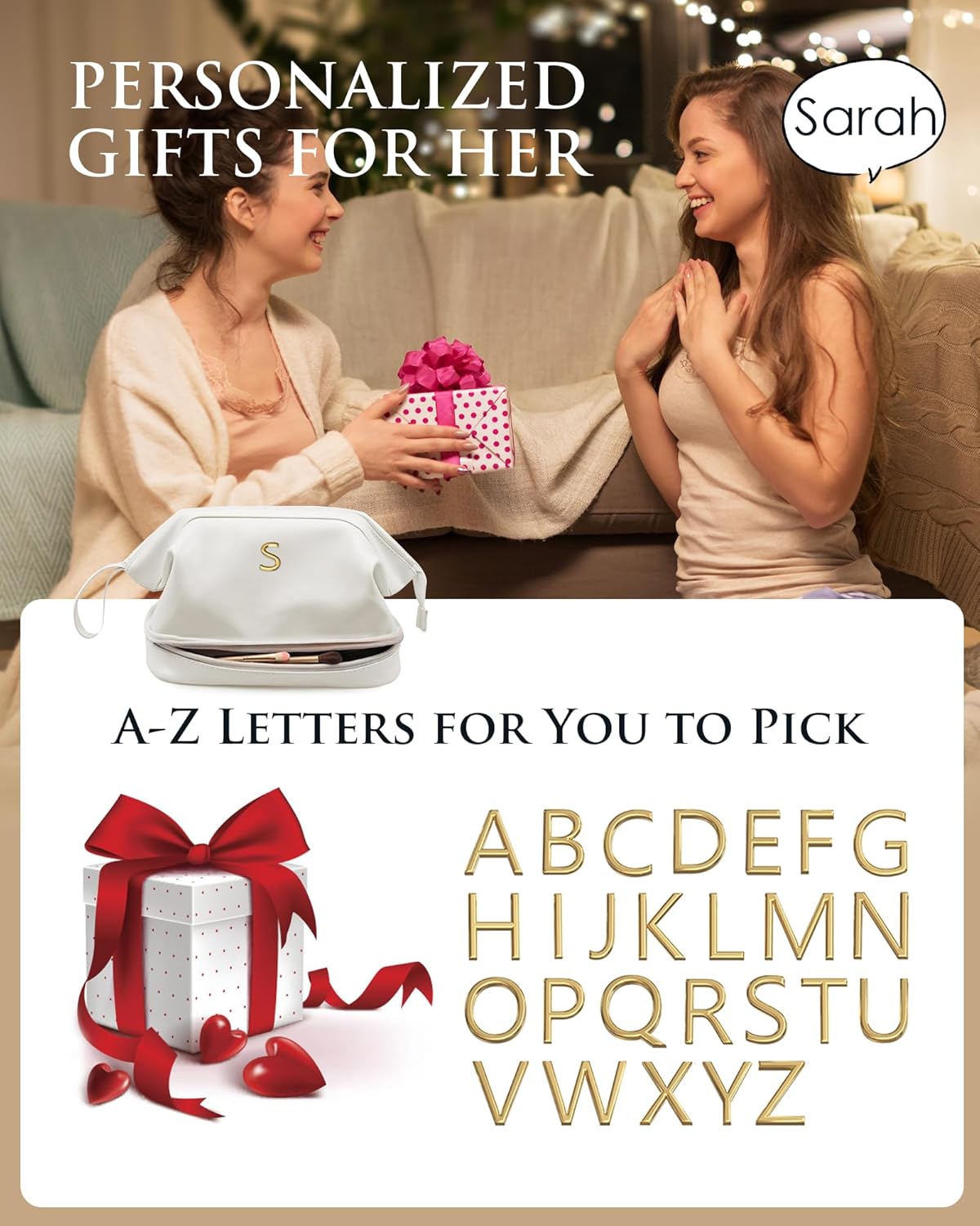 Gifts for Young Women-Appreciation Gifts, Makeup Bag for Women, Personalized Double Layer Cosmetic Bag with Makeup Brush Organizer, Travel Toiletry Bag Gift for Mom/Sister