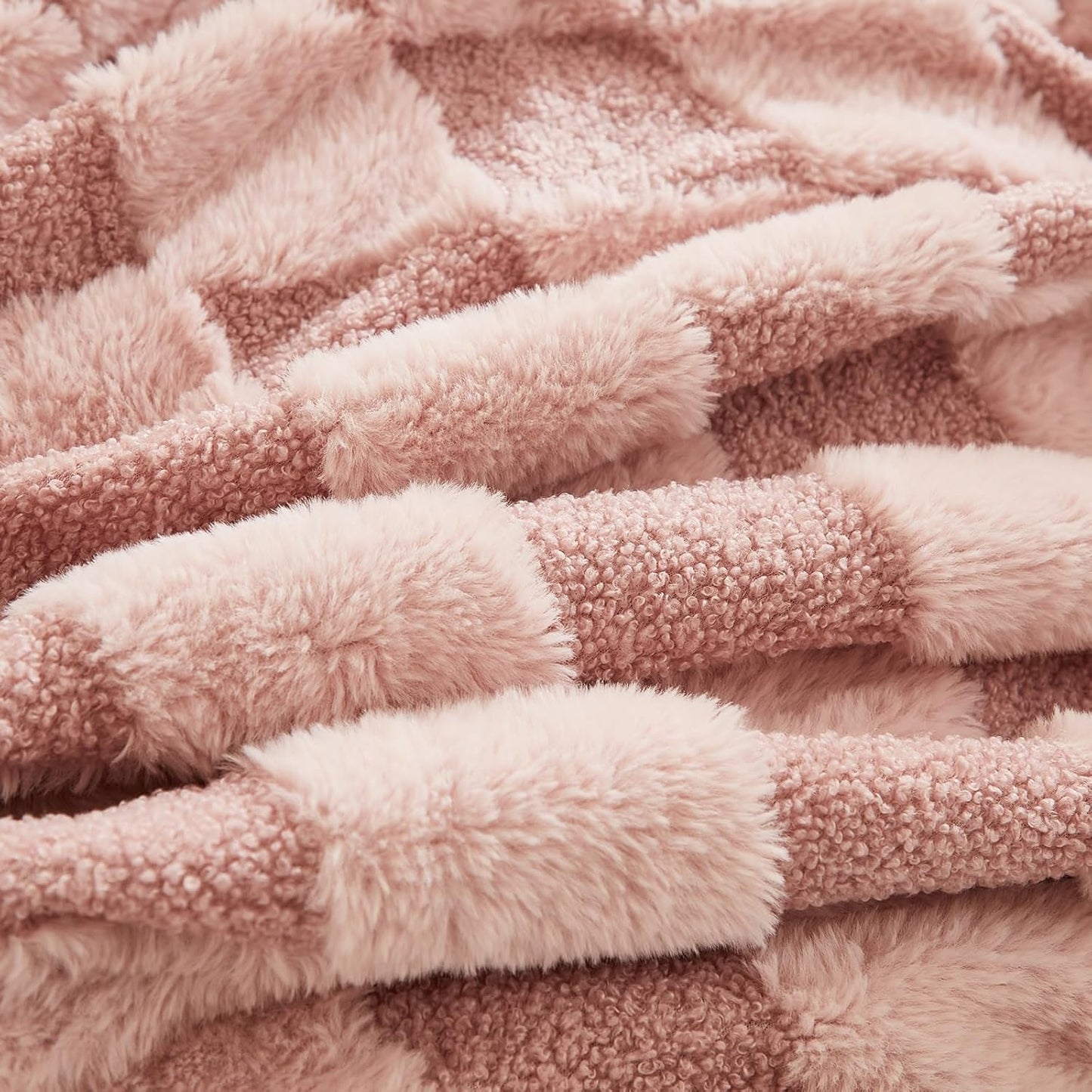 PU MEI Luxury Faux Fur Rabbit Fur Throw Blanket Pink 90"x80",Plush Reversible Sherpa Blankets,Queen Fuzzy Elegant Blanket Thick Throws for Bed,Washable Bedding Accent Blankets for Sofa Couch Chair