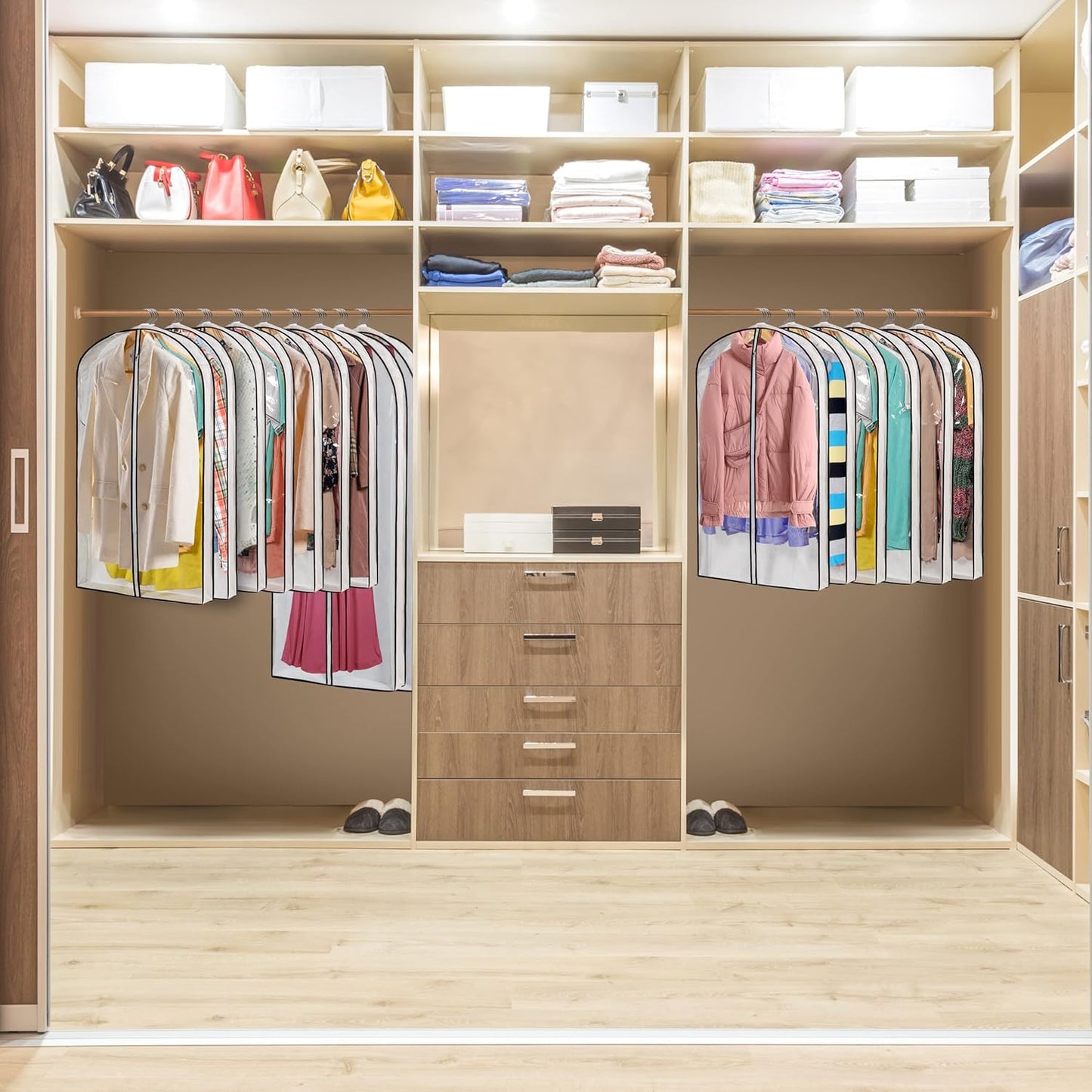 Clear Plastic Hanging Clothes Bags with 4" Gusseted Garment Bags for Storage, Suits, Coats, Sweaters, Shirts - 24" x 40" x 4"",3 Pack